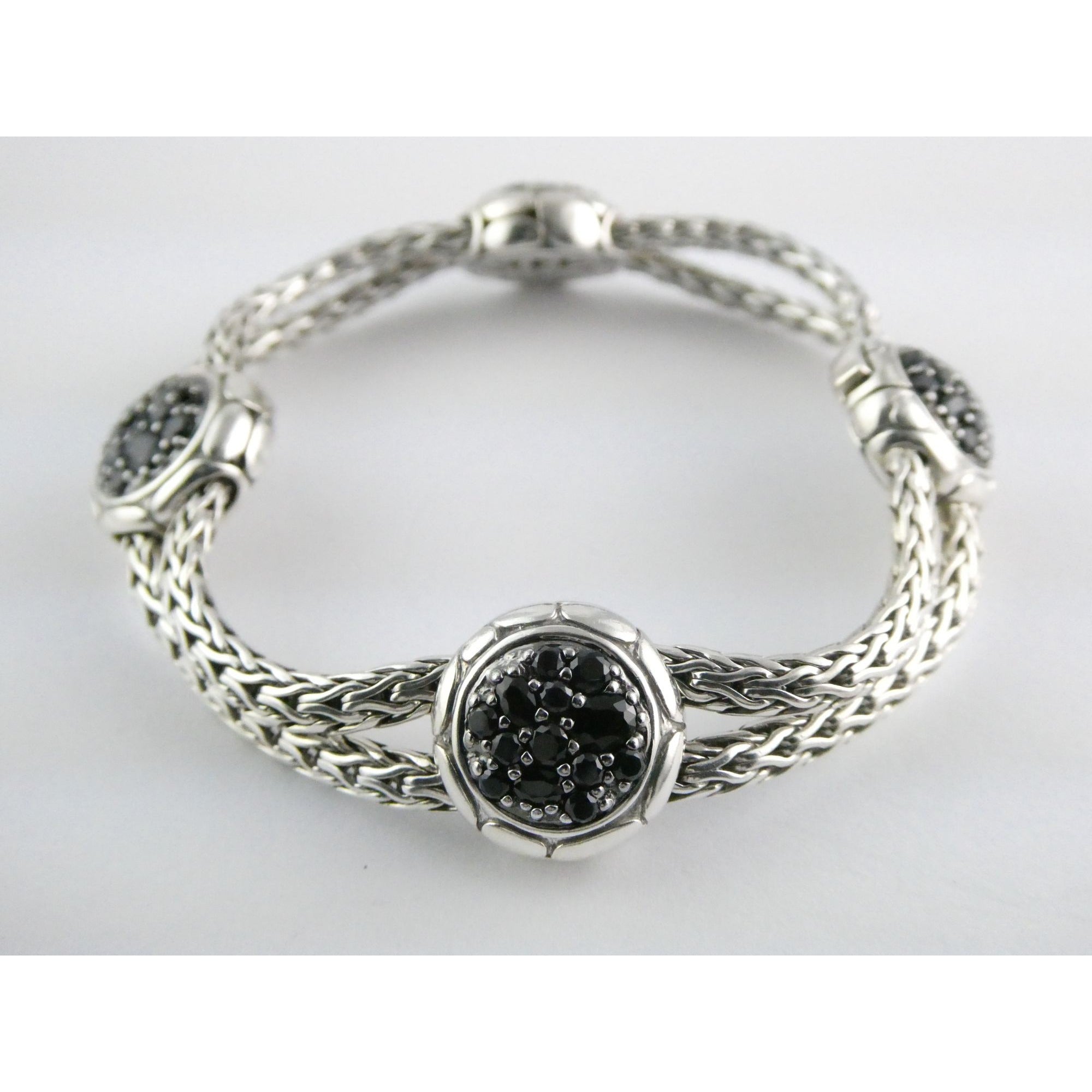 John Hardy Kali Sterling Silver Lava Fire Four Station Black Sapphire Bracelet