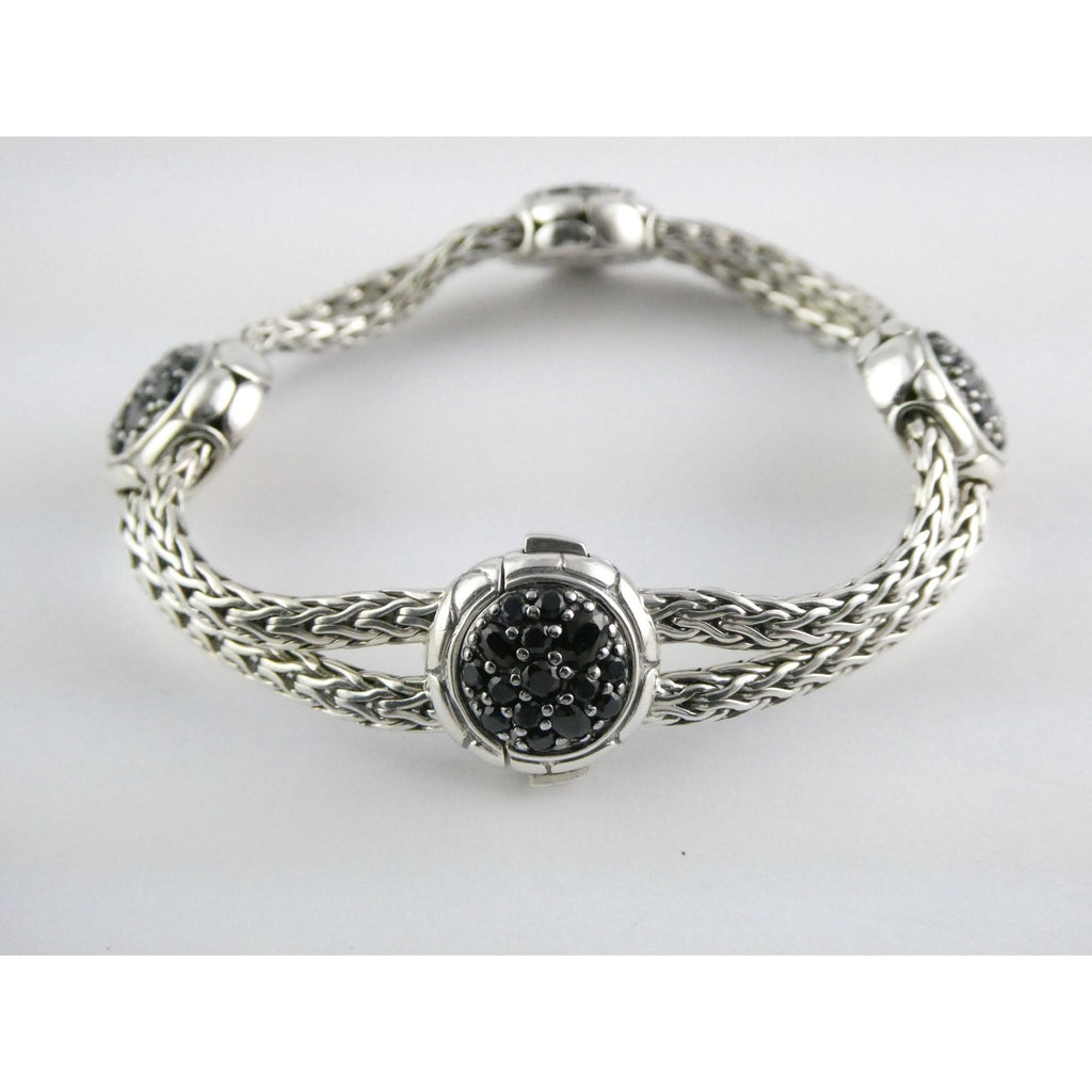 John Hardy Kali Sterling Silver Lava Fire Four Station Black Sapphire Bracelet