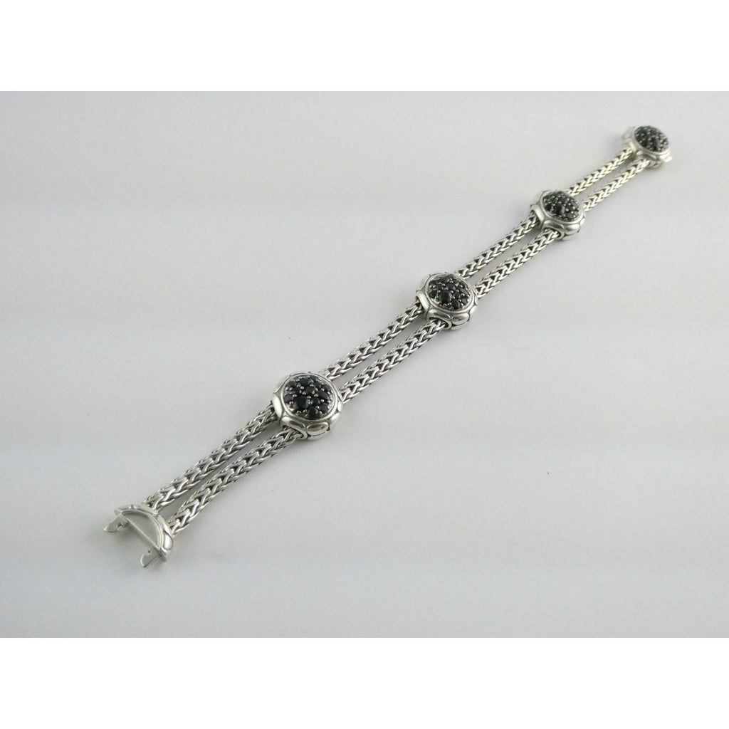 John Hardy Kali Sterling Silver Lava Fire Four Station Black Sapphire Bracelet