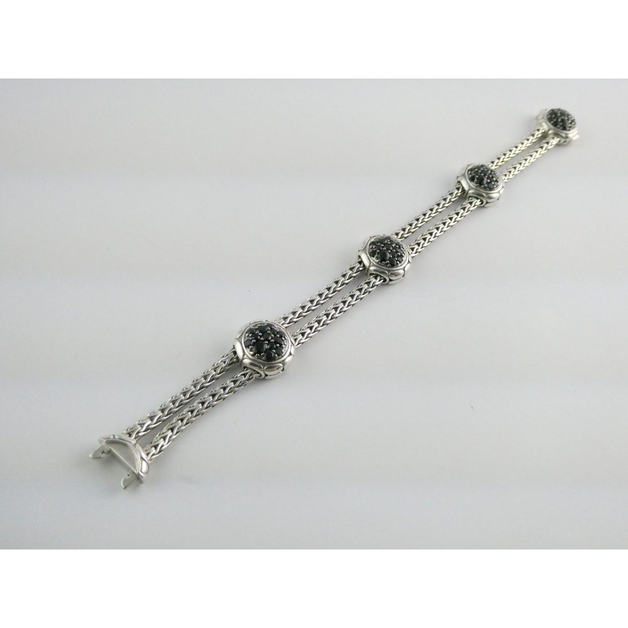 John Hardy Kali Sterling Silver Lava Fire Four Station Black Sapphire Bracelet