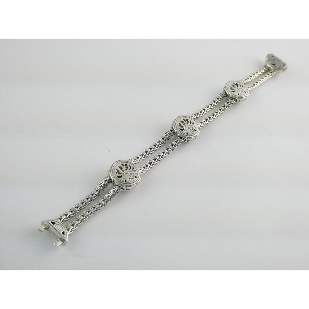 John Hardy Kali Sterling Silver Lava Fire Four Station Black Sapphire Bracelet