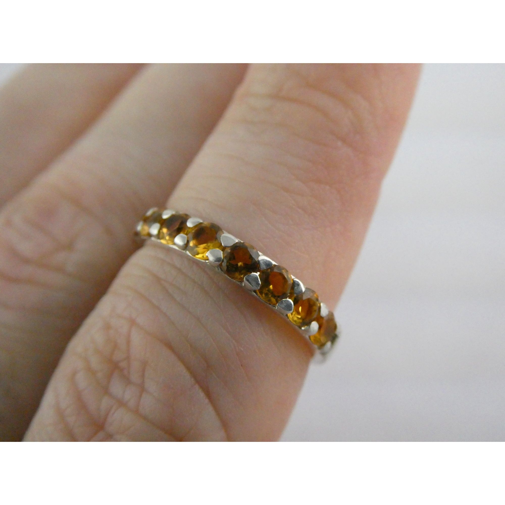 DP India Sterling Silver Nine Citrine Gemstone Band Ring 925 Size 7 Weighs 2g
