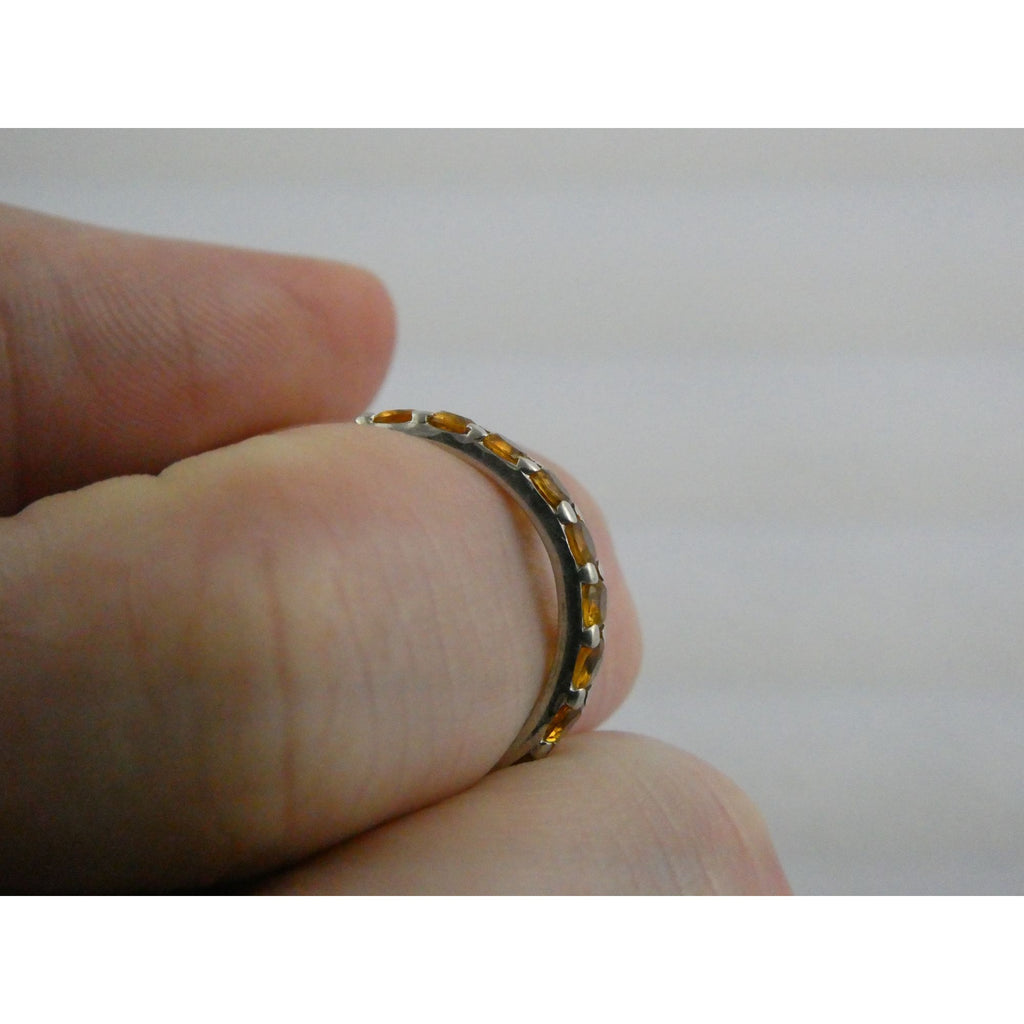 DP India Sterling Silver Nine Citrine Gemstone Band Ring 925 Size 7 Weighs 2g