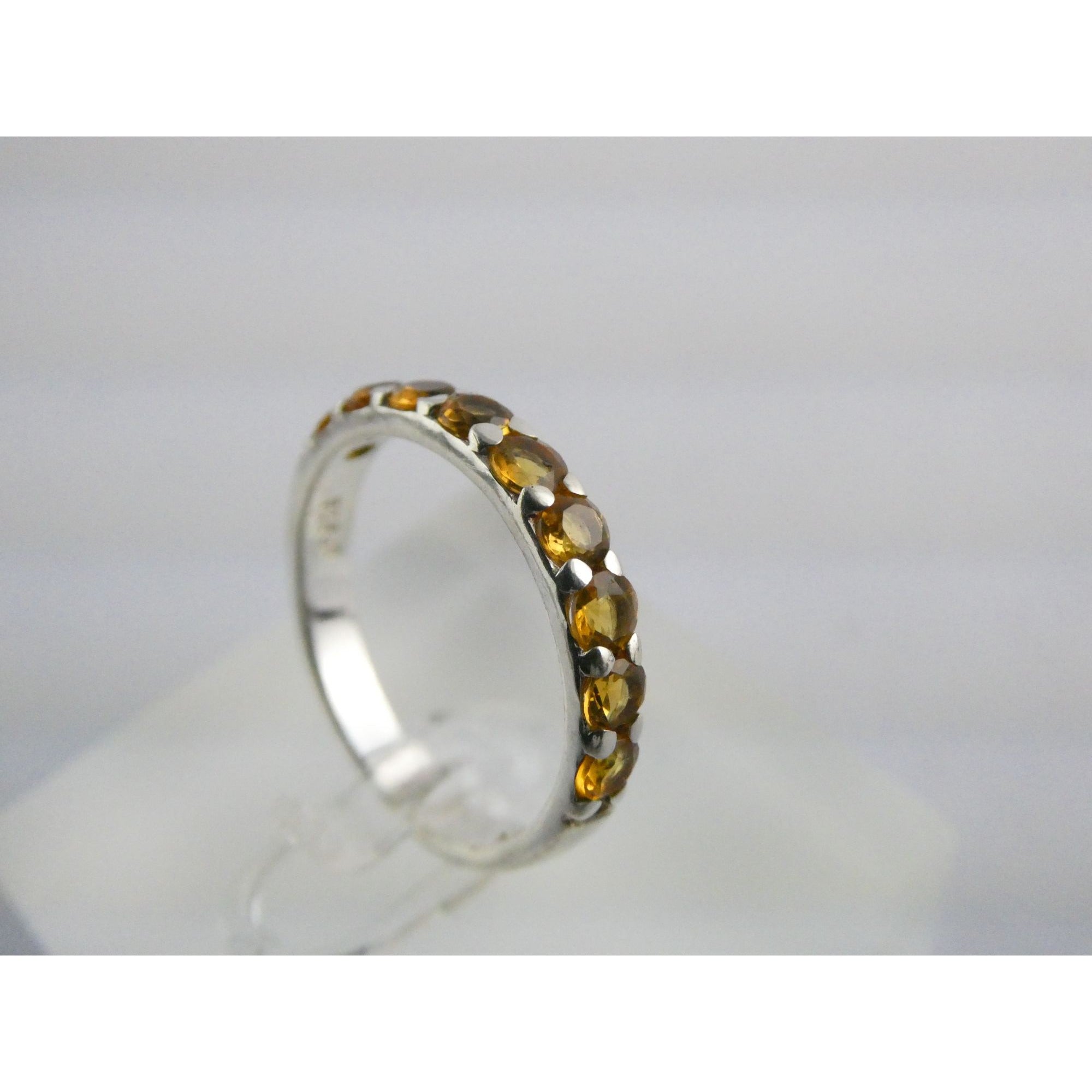 DP India Sterling Silver Nine Citrine Gemstone Band Ring 925 Size 7 Weighs 2g