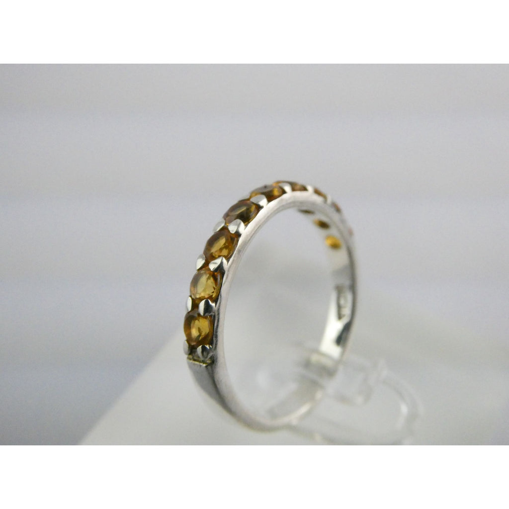 DP India Sterling Silver Nine Citrine Gemstone Band Ring 925 Size 7 Weighs 2g
