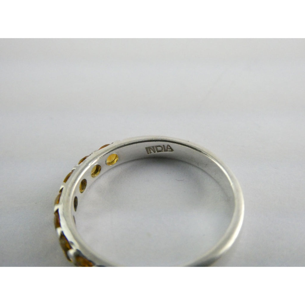 DP India Sterling Silver Nine Citrine Gemstone Band Ring 925 Size 7 Weighs 2g