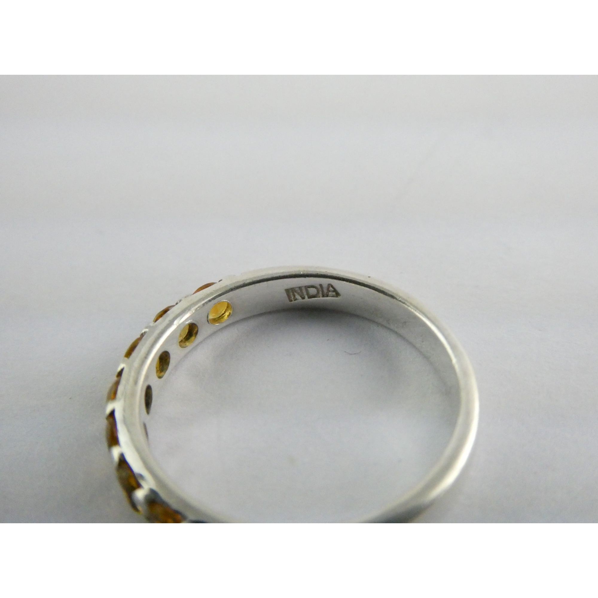 DP India Sterling Silver Nine Citrine Gemstone Band Ring 925 Size 7 Weighs 2g