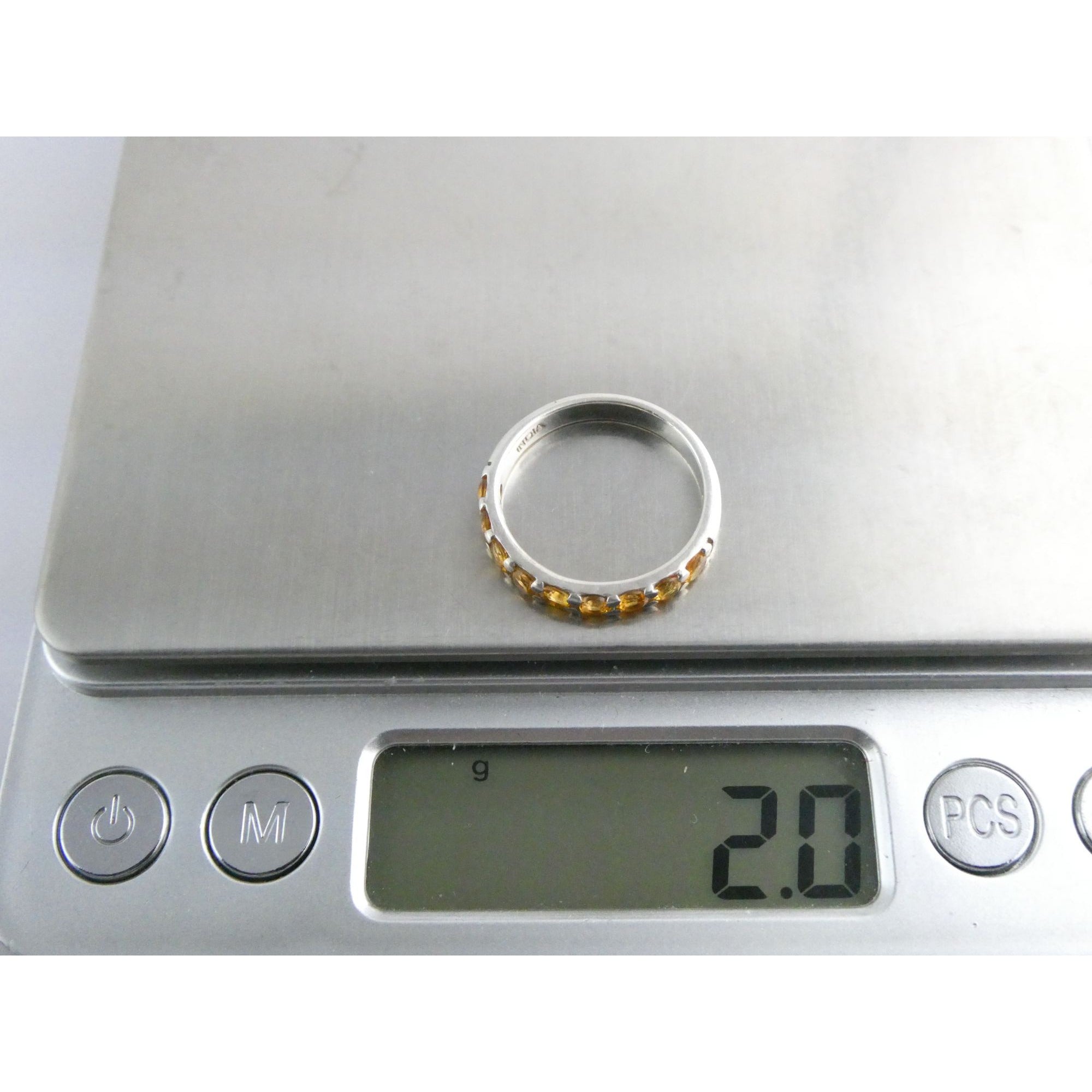 DP India Sterling Silver Nine Citrine Gemstone Band Ring 925 Size 7 Weighs 2g