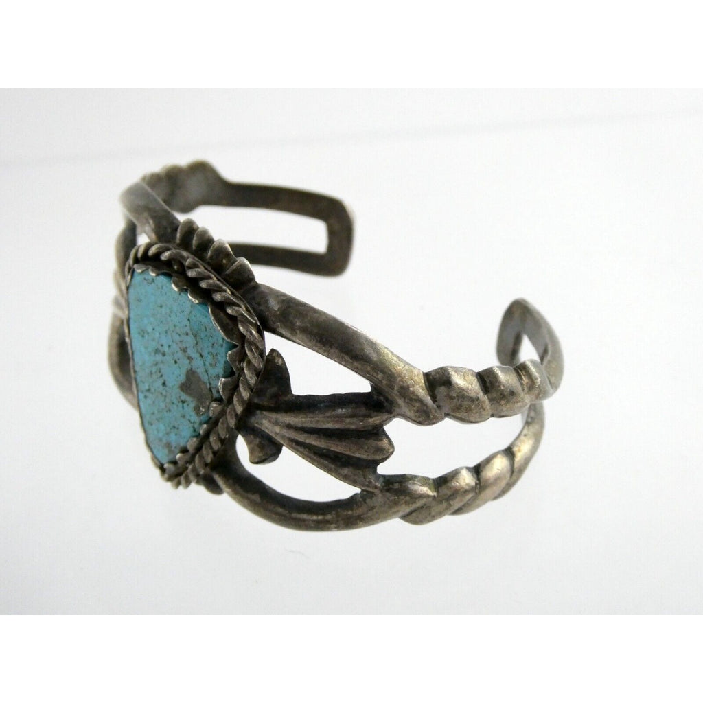 Southwestern NA Signed RLM Sterling Silver Heavy Turquoise Cuff Bracelet 6.75 In