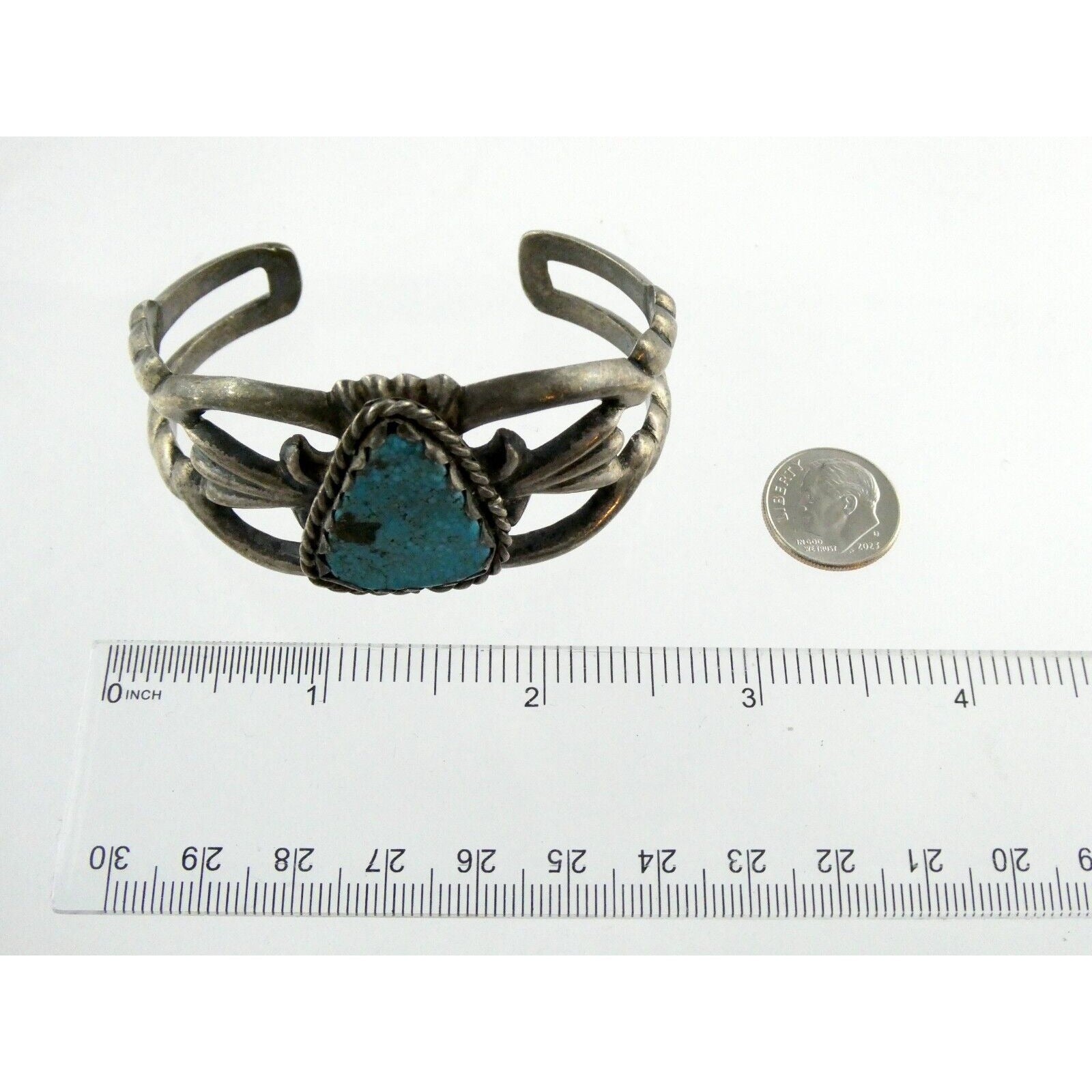 Southwestern NA Signed RLM Sterling Silver Heavy Turquoise Cuff Bracelet 6.75 In