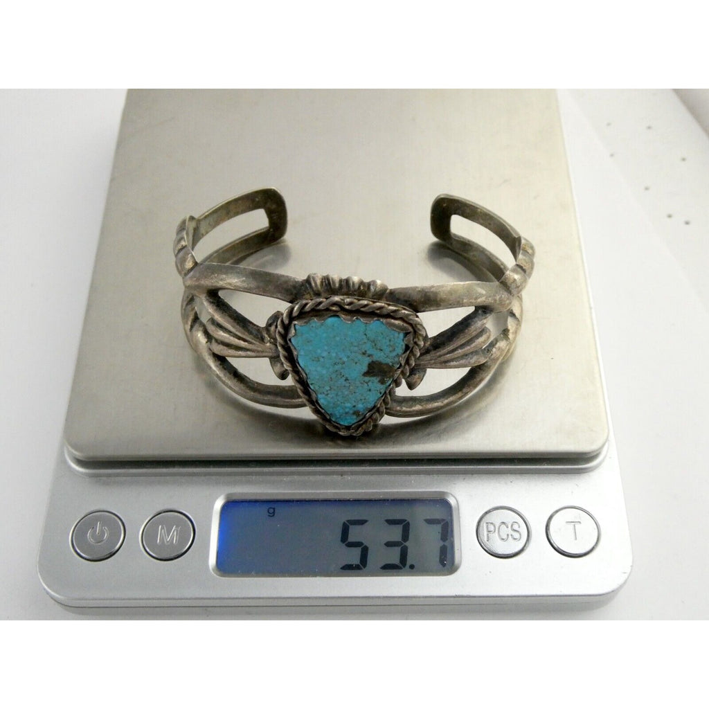 Southwestern NA Signed RLM Sterling Silver Heavy Turquoise Cuff Bracelet 6.75 In