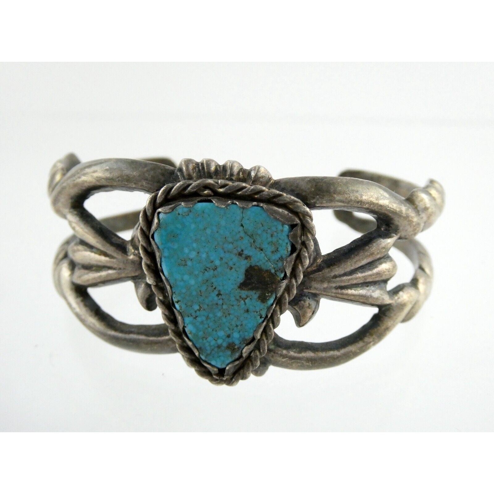 Southwestern NA Signed RLM Sterling Silver Heavy Turquoise Cuff Bracelet 6.75 In