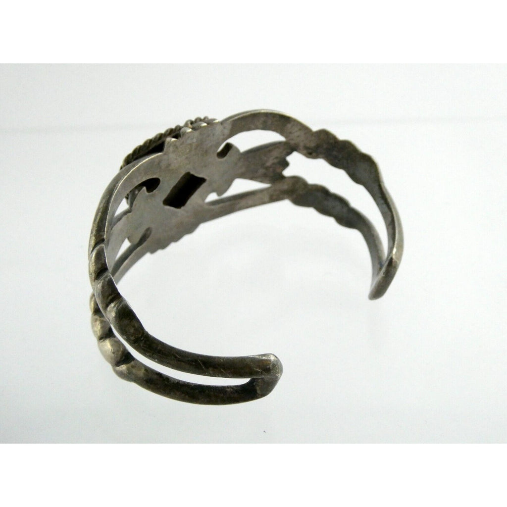 Southwestern NA Signed RLM Sterling Silver Heavy Turquoise Cuff Bracelet 6.75 In