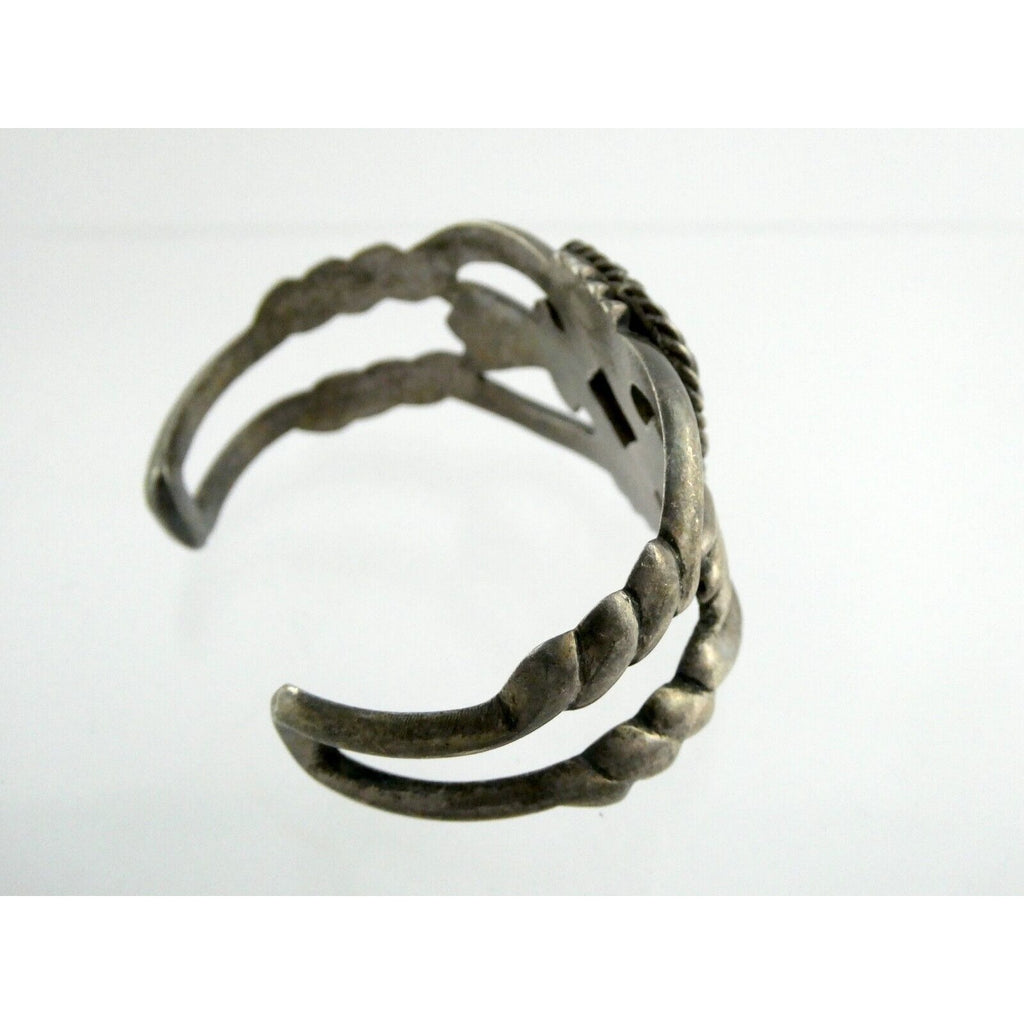Southwestern NA Signed RLM Sterling Silver Heavy Turquoise Cuff Bracelet 6.75 In
