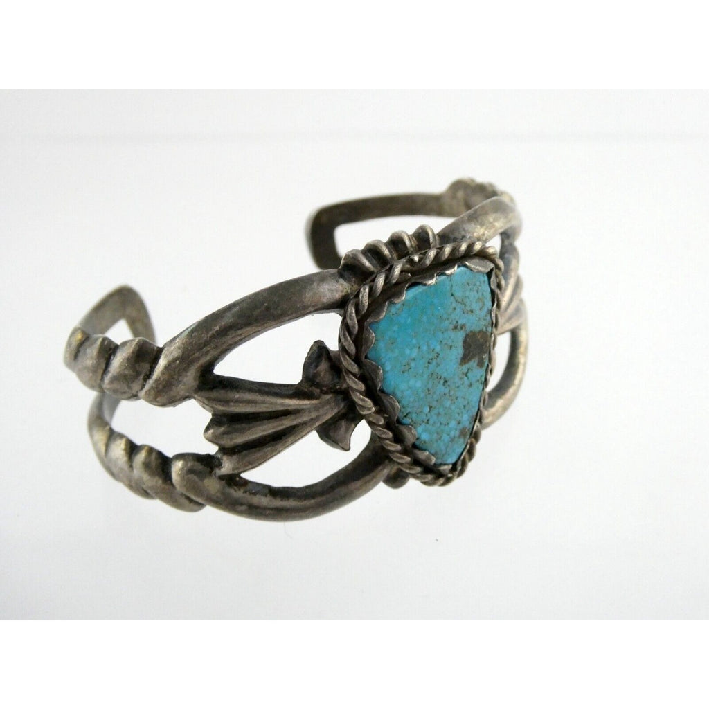 Southwestern NA Signed RLM Sterling Silver Heavy Turquoise Cuff Bracelet 6.75 In