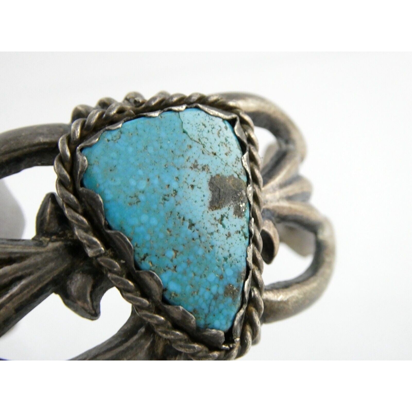 Southwestern NA Signed RLM Sterling Silver Heavy Turquoise Cuff Bracelet 6.75 In