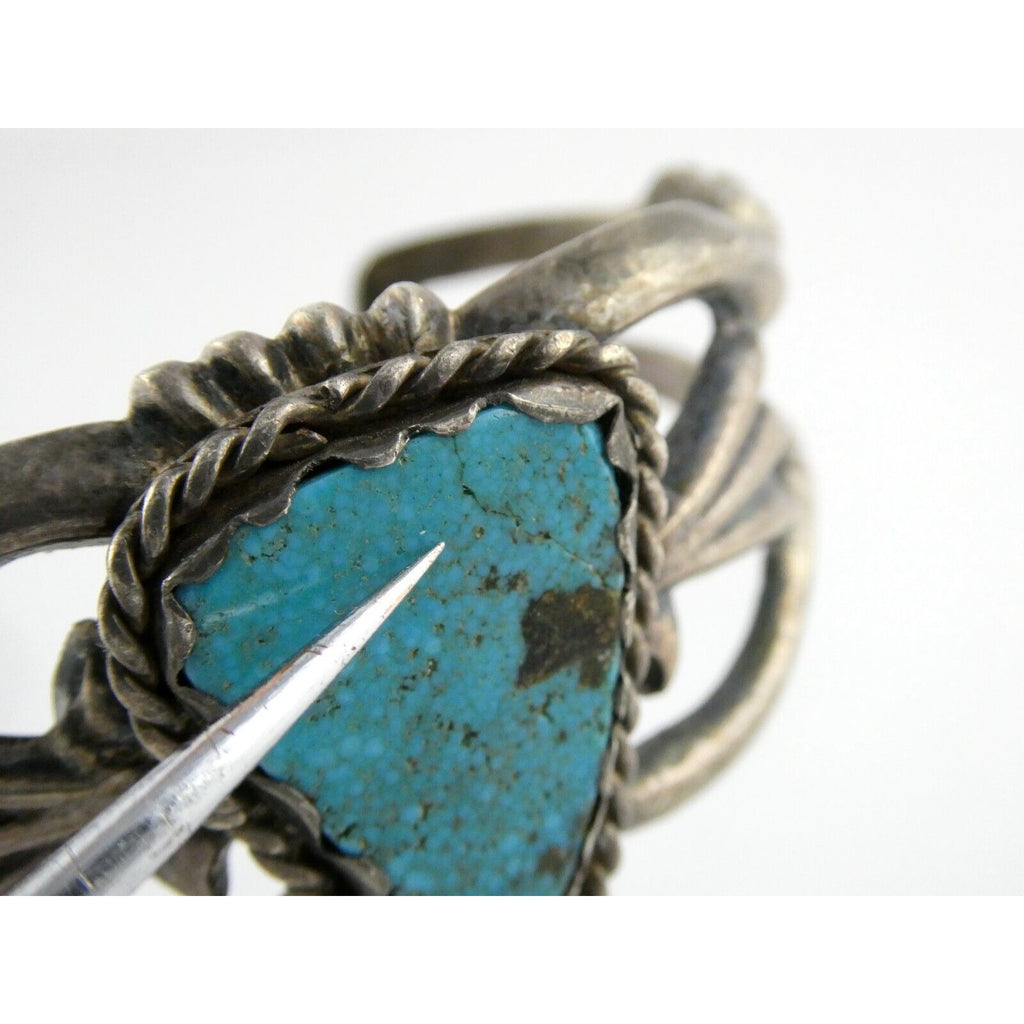 Southwestern NA Signed RLM Sterling Silver Heavy Turquoise Cuff Bracelet 6.75 In