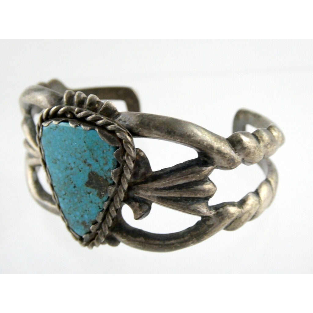 Southwestern NA Signed RLM Sterling Silver Heavy Turquoise Cuff Bracelet 6.75 In