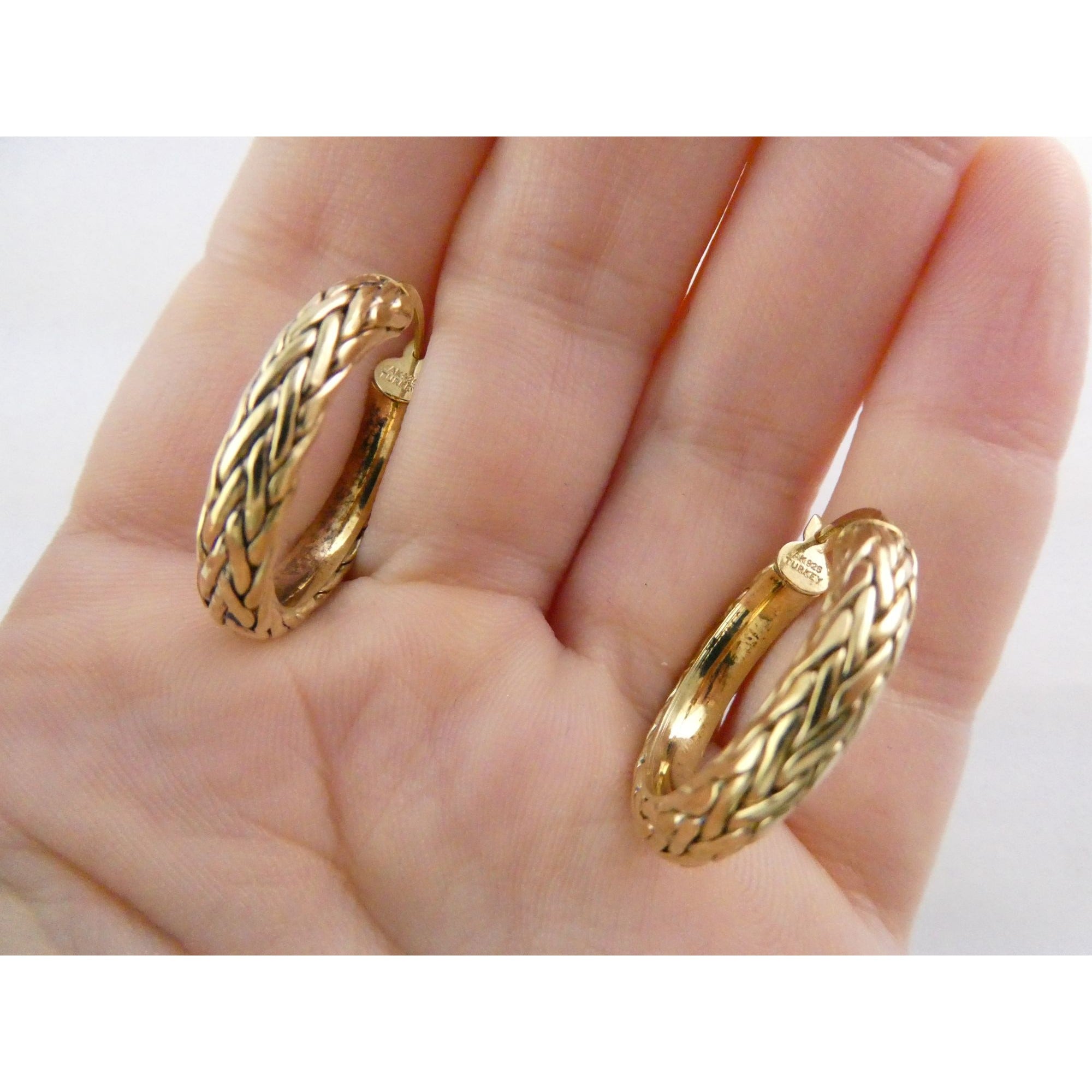 AK Atasay Kuyumculuk Gilt Sterling Silver Woven Design Hoop Earrings 5.4g 23mm