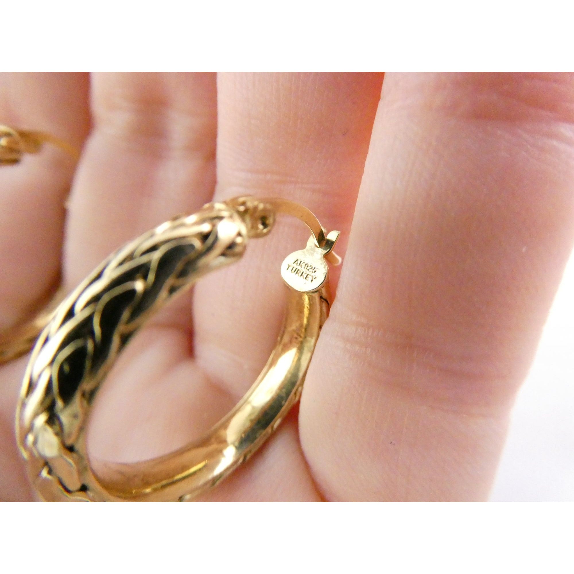 AK Atasay Kuyumculuk Gilt Sterling Silver Woven Design Hoop Earrings 5.4g 23mm