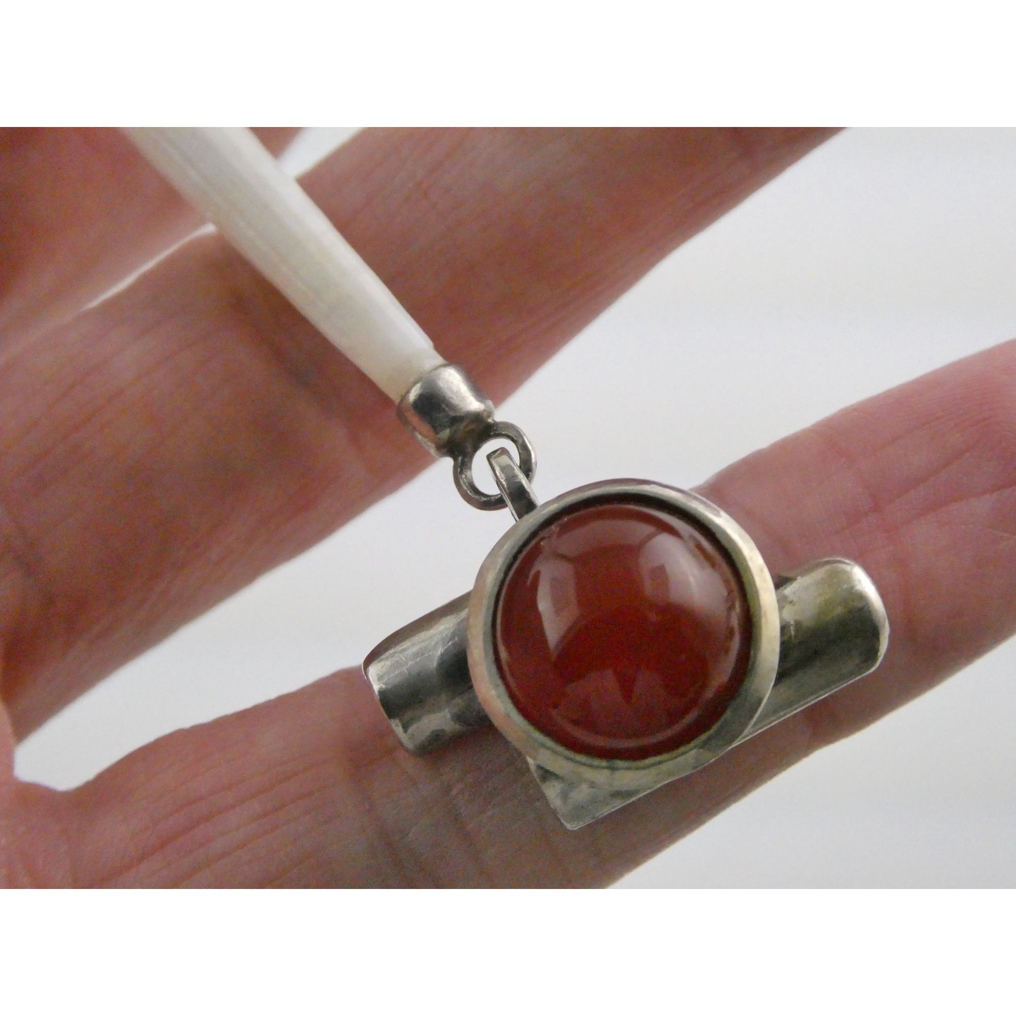 Sterling Silver Carnelian and Long White Seashell Pendant 15.9g 110mm Length