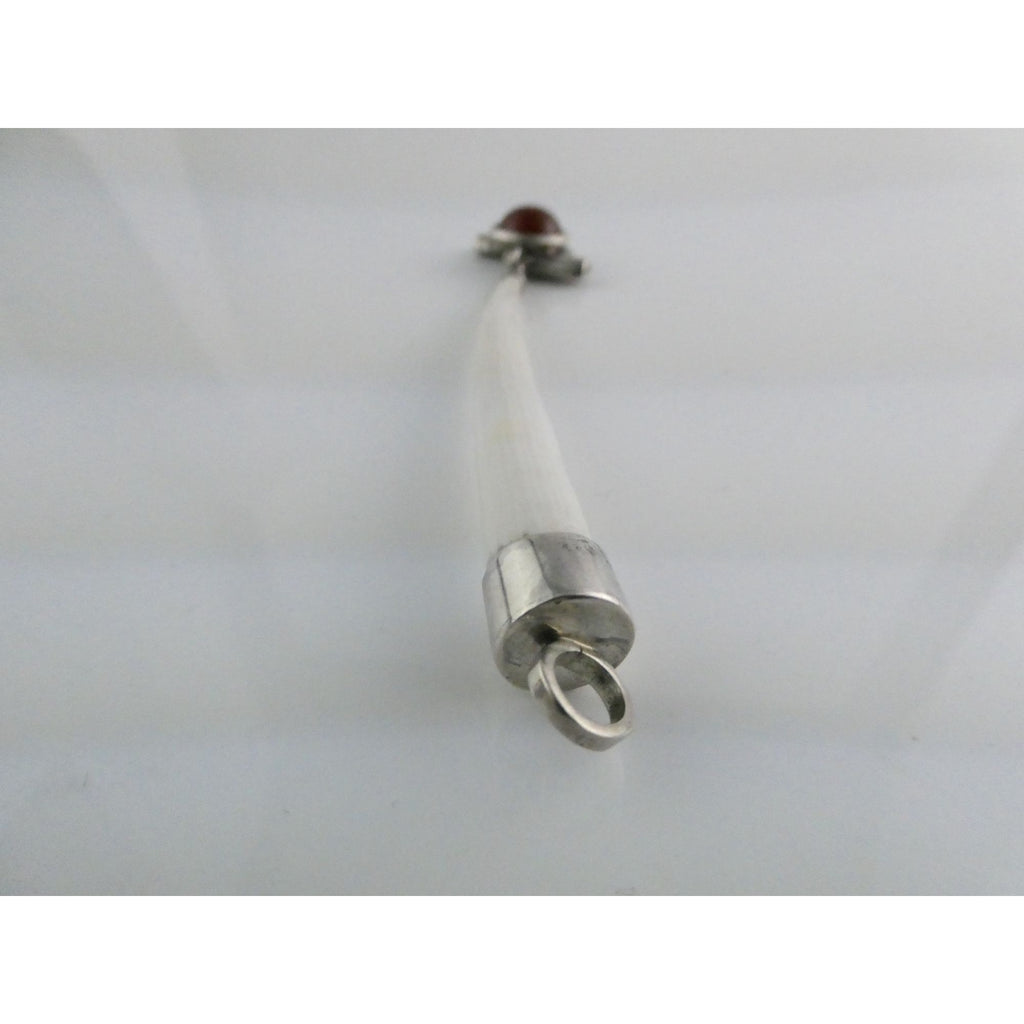 Sterling Silver Carnelian and Long White Seashell Pendant 15.9g 110mm Length