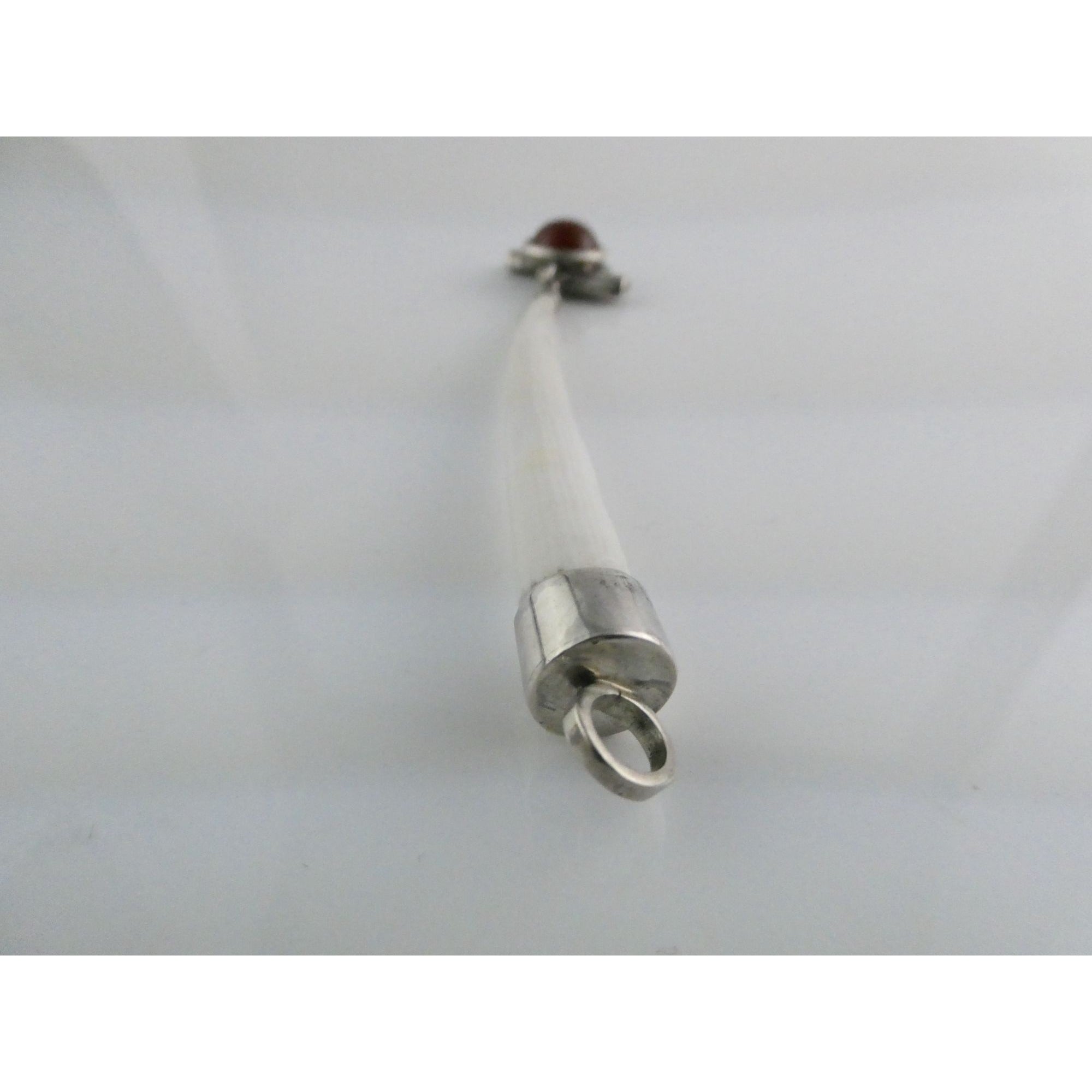Sterling Silver Carnelian and Long White Seashell Pendant 15.9g 110mm Length