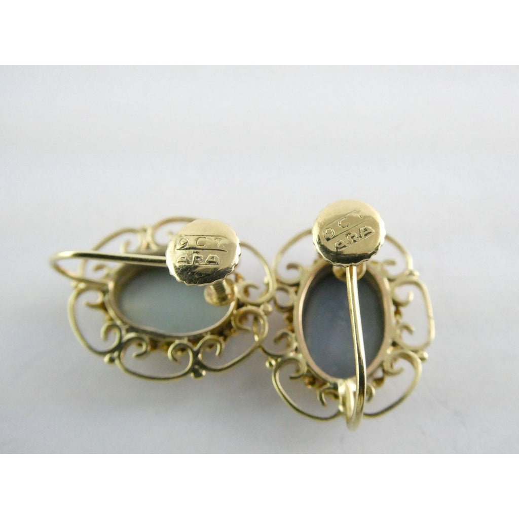 Antique ARA Art Deco 9k Yellow Gold Opal Doublet Screwback Earrings 4.3g .75 In