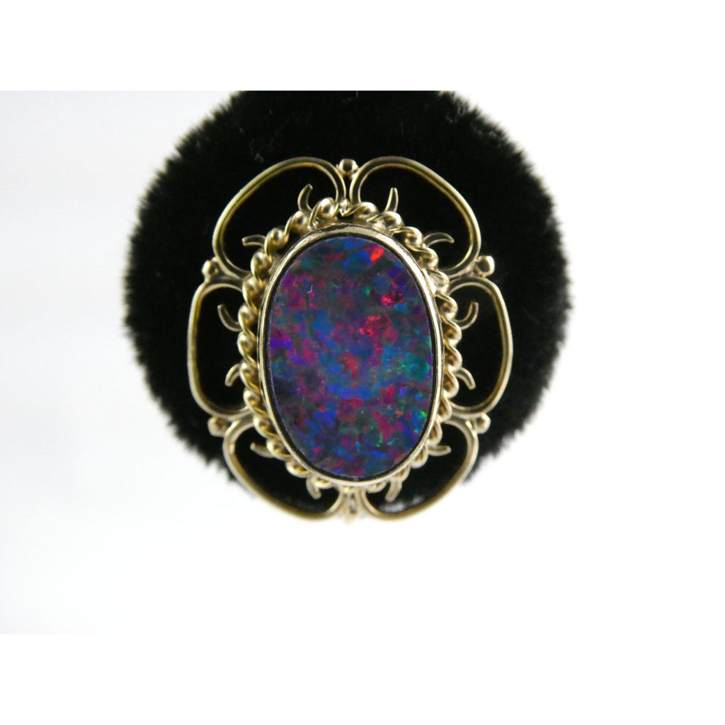 Antique ARA Art Deco 9k Yellow Gold Opal Doublet Screwback Earrings 4.3g .75 In