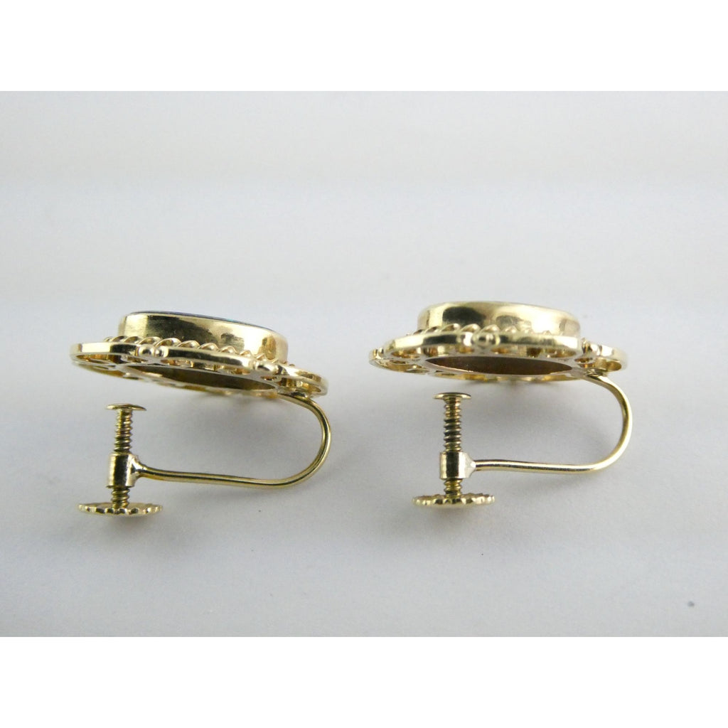 Antique ARA Art Deco 9k Yellow Gold Opal Doublet Screwback Earrings 4.3g .75 In