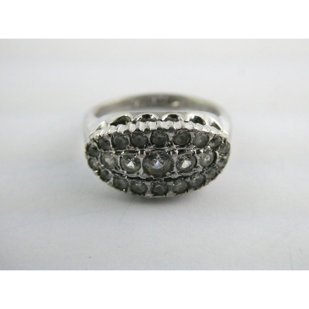 Antique Sterling Silver Clear Rock Crystal Quartz Array Ring Size 7 Weighs 4.7g