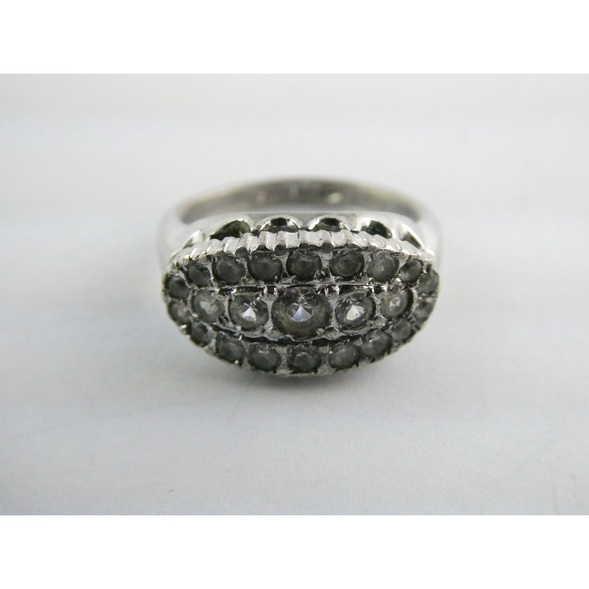 Antique Sterling Silver Clear Rock Crystal Quartz Array Ring Size 7 Weighs 4.7g