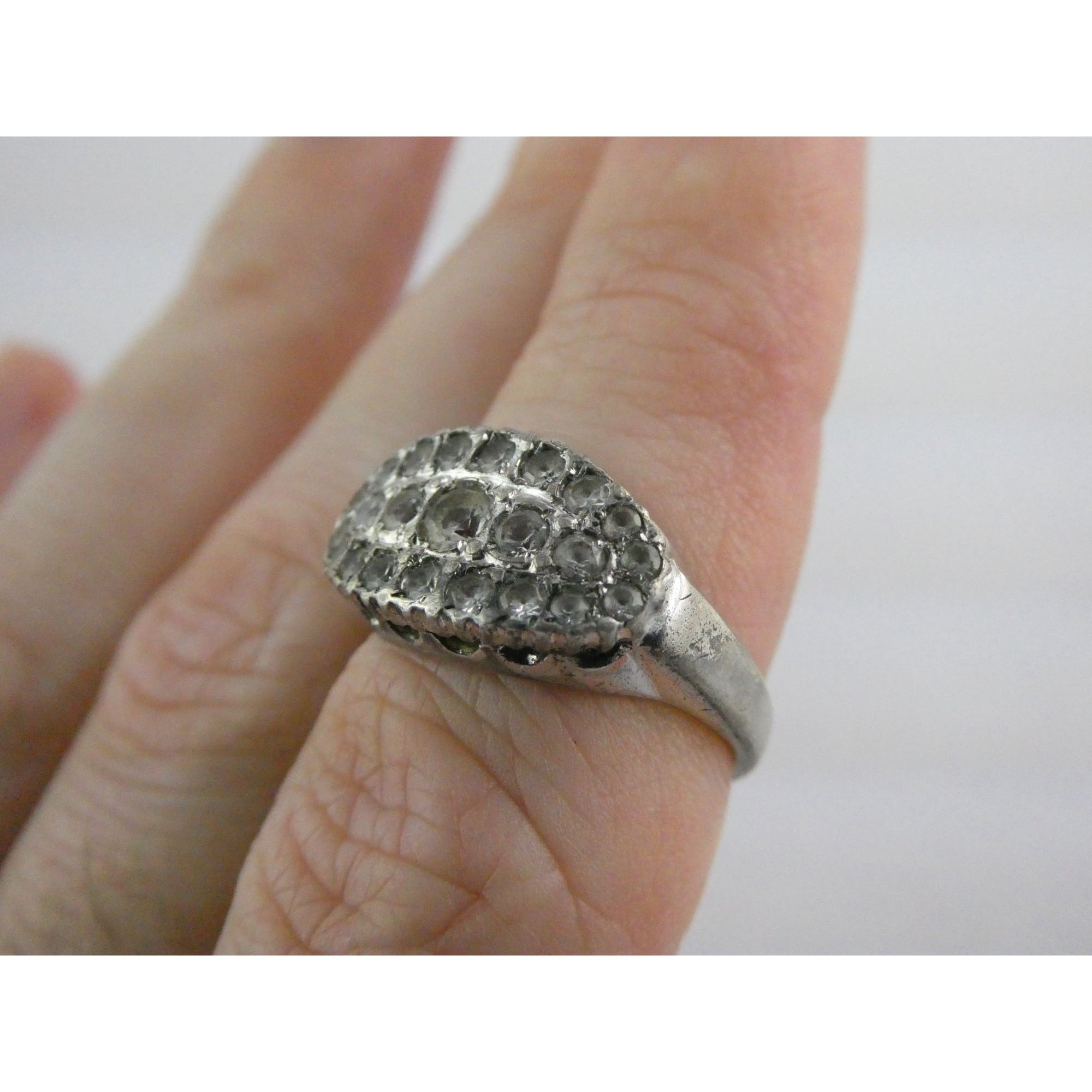 Antique Sterling Silver Clear Rock Crystal Quartz Array Ring Size 7 Weighs 4.7g