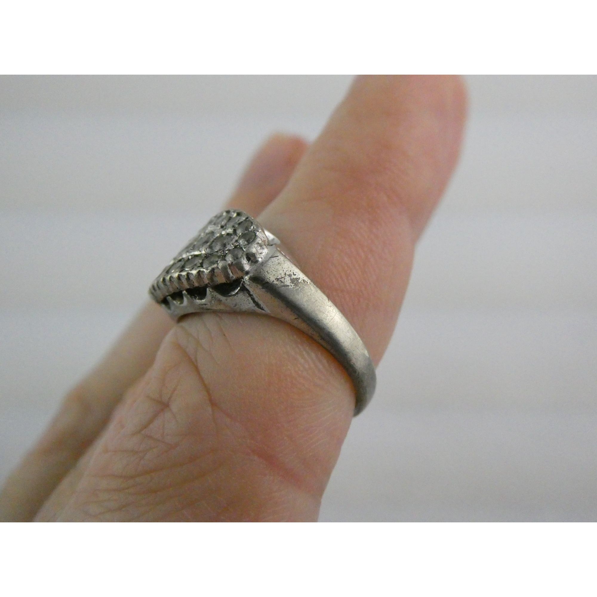 Antique Sterling Silver Clear Rock Crystal Quartz Array Ring Size 7 Weighs 4.7g