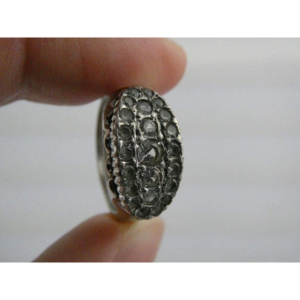 Antique Sterling Silver Clear Rock Crystal Quartz Array Ring Size 7 Weighs 4.7g