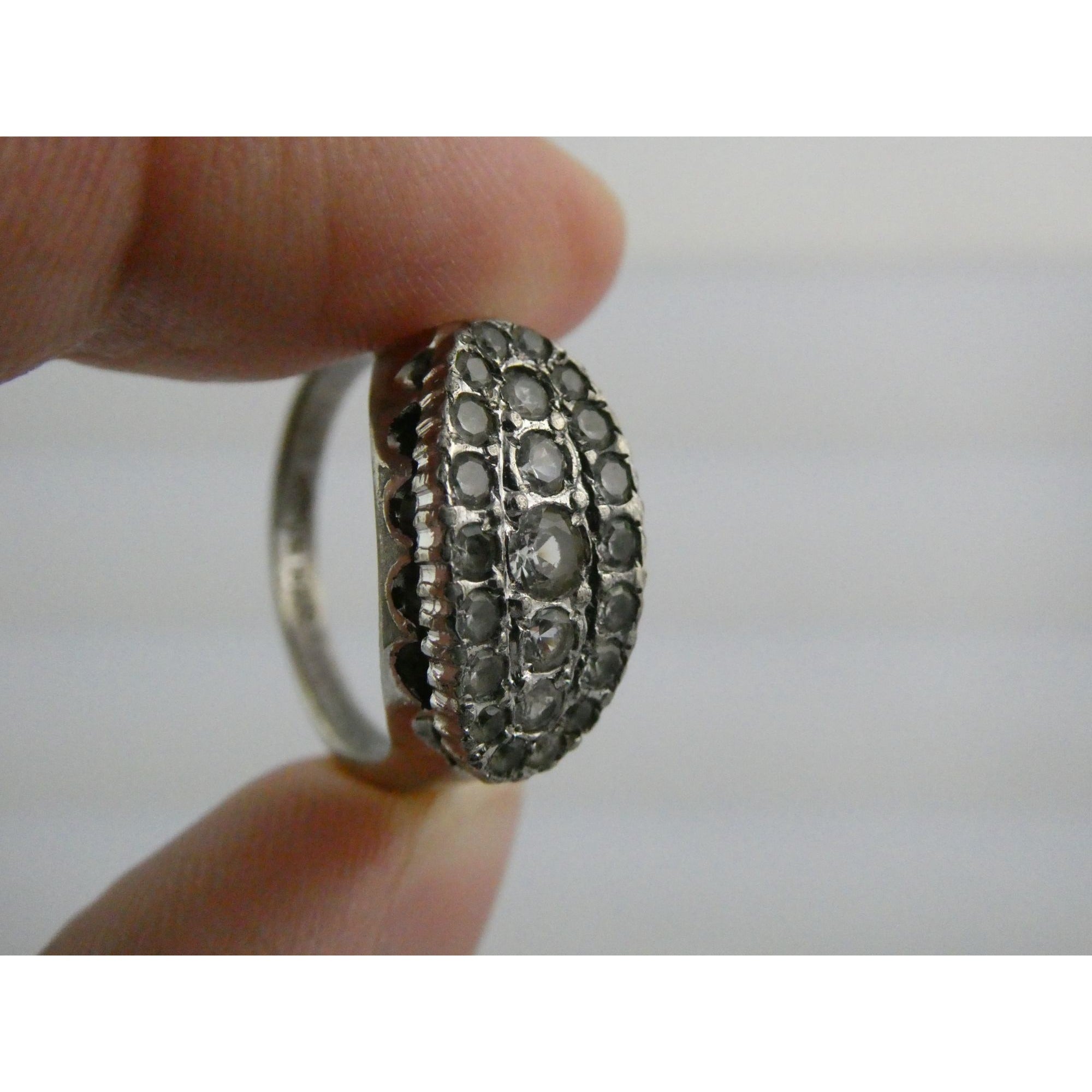 Antique Sterling Silver Clear Rock Crystal Quartz Array Ring Size 7 Weighs 4.7g