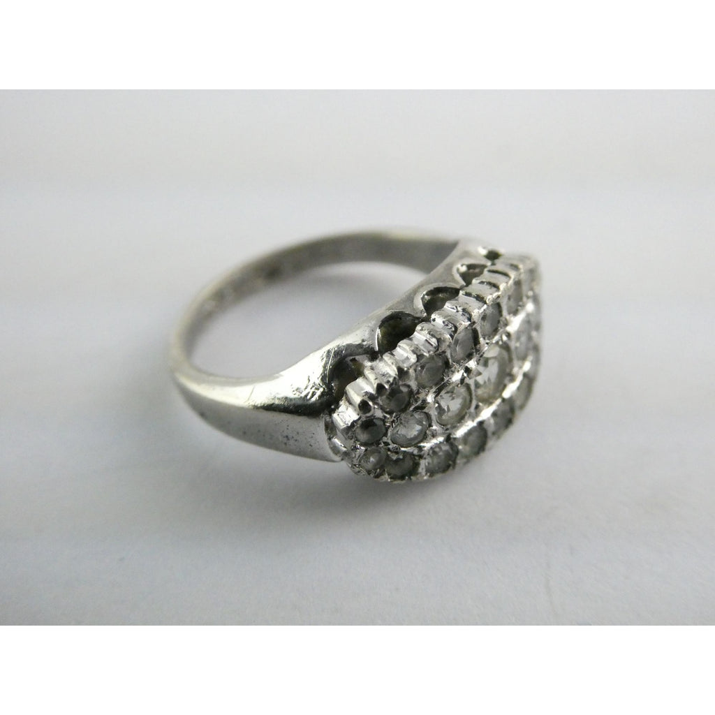 Antique Sterling Silver Clear Rock Crystal Quartz Array Ring Size 7 Weighs 4.7g