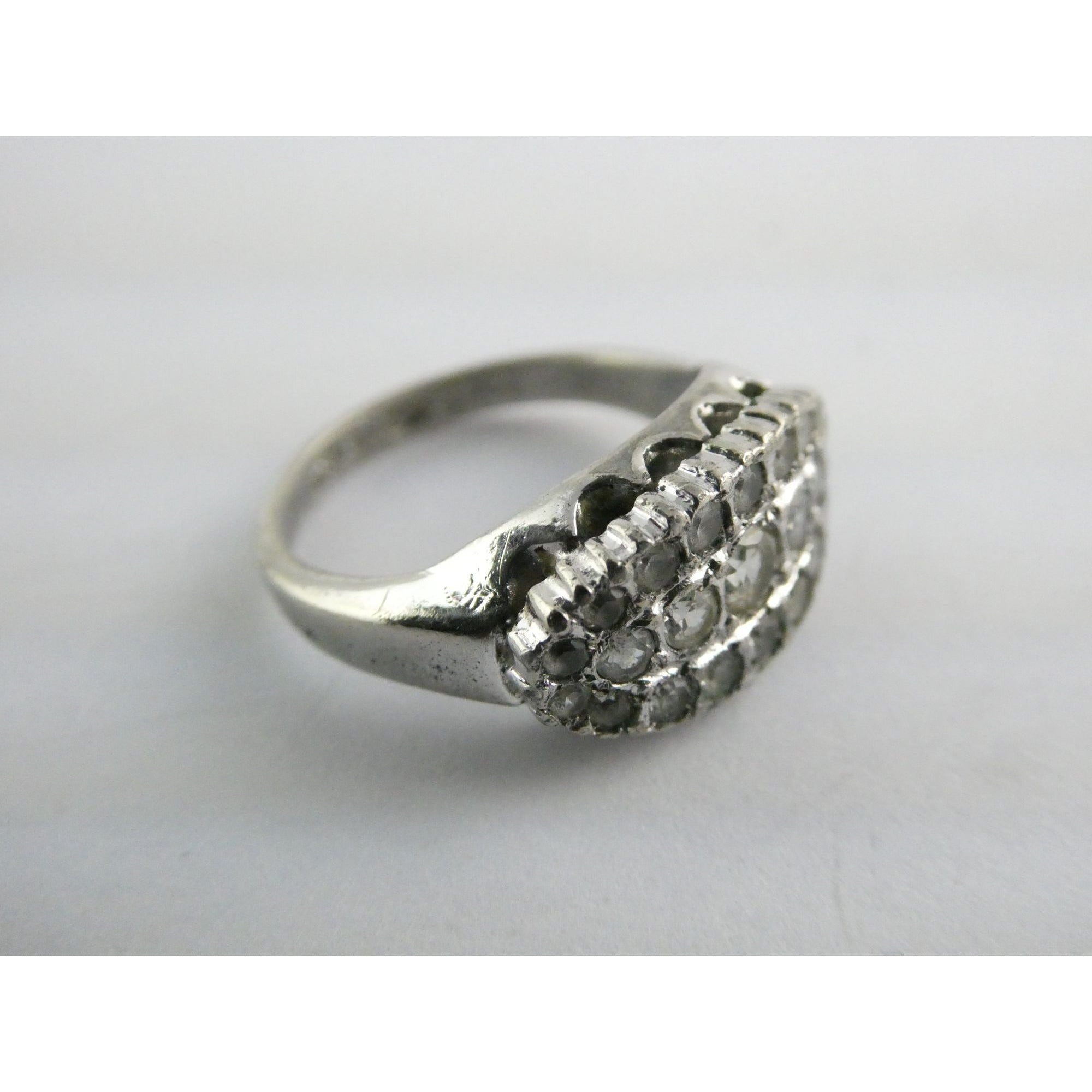 Antique Sterling Silver Clear Rock Crystal Quartz Array Ring Size 7 Weighs 4.7g