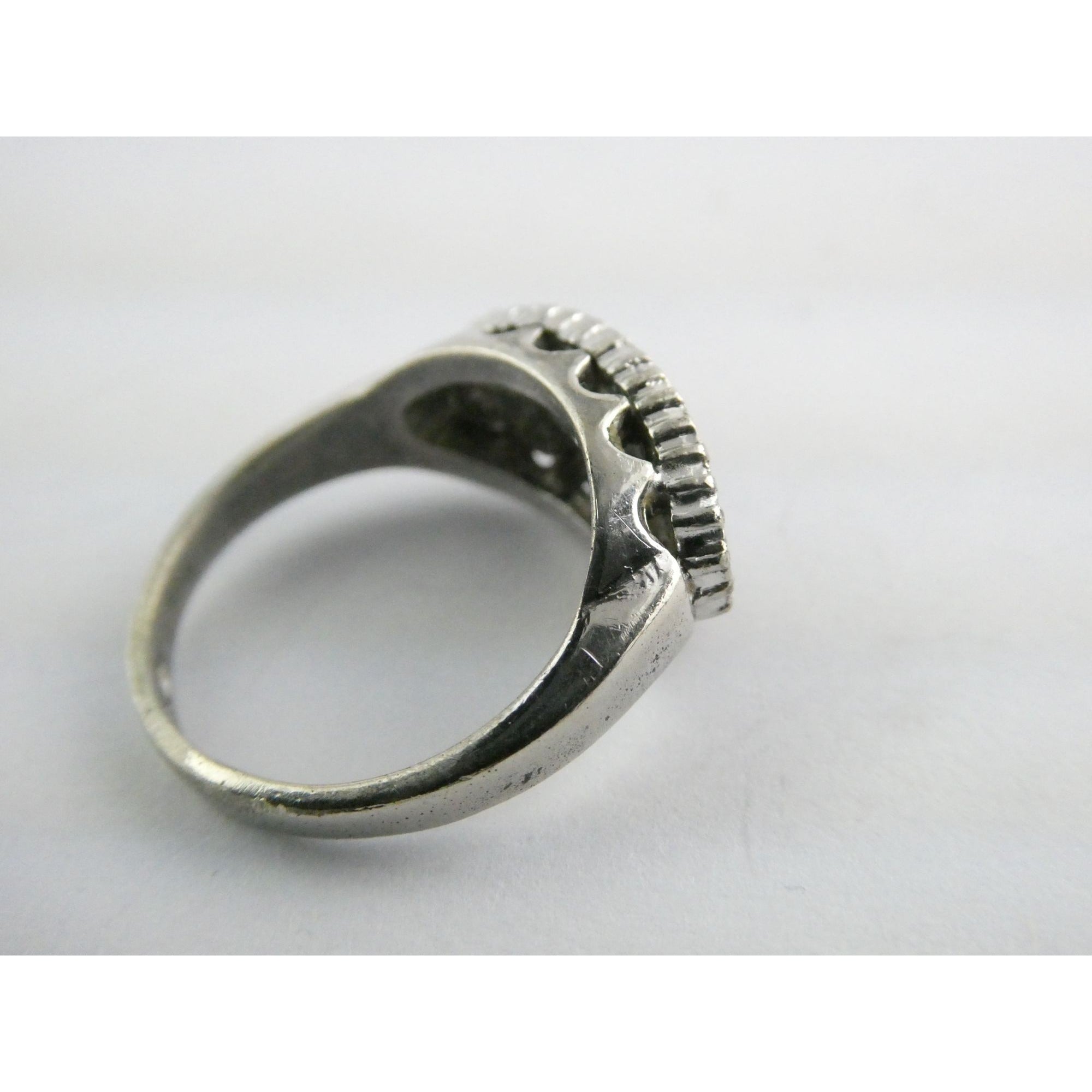 Antique Sterling Silver Clear Rock Crystal Quartz Array Ring Size 7 Weighs 4.7g