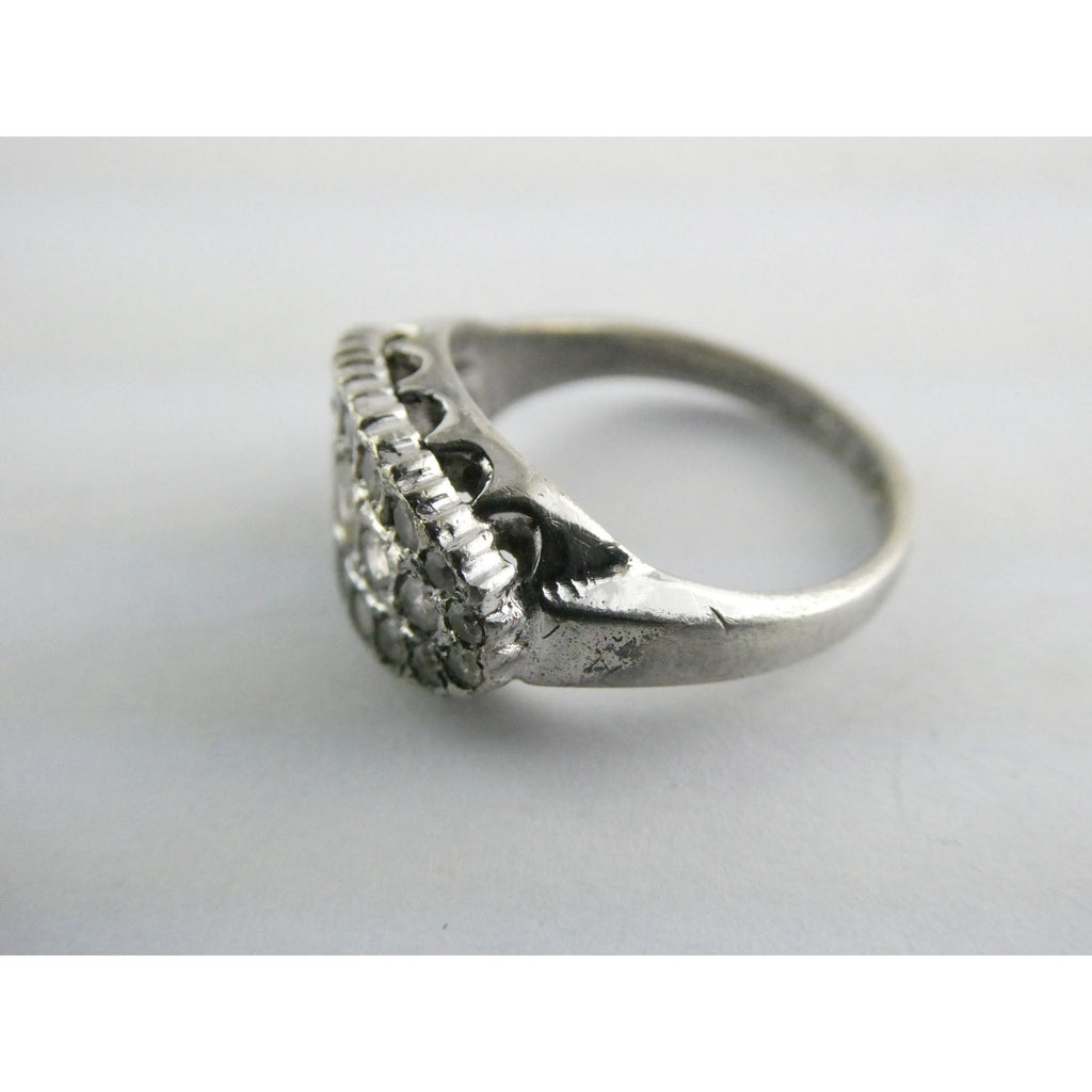 Antique Sterling Silver Clear Rock Crystal Quartz Array Ring Size 7 Weighs 4.7g
