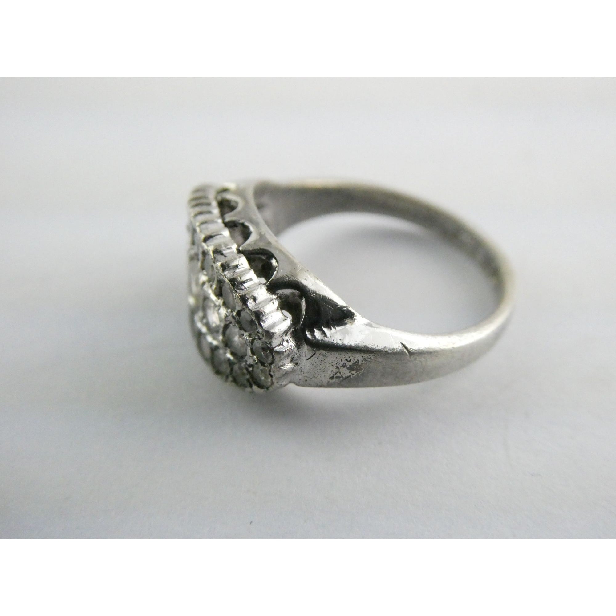 Antique Sterling Silver Clear Rock Crystal Quartz Array Ring Size 7 Weighs 4.7g