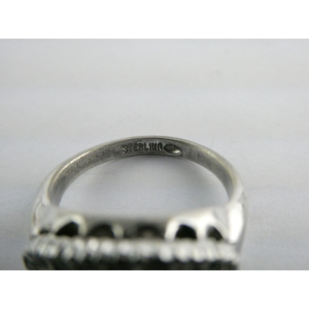 Antique Sterling Silver Clear Rock Crystal Quartz Array Ring Size 7 Weighs 4.7g