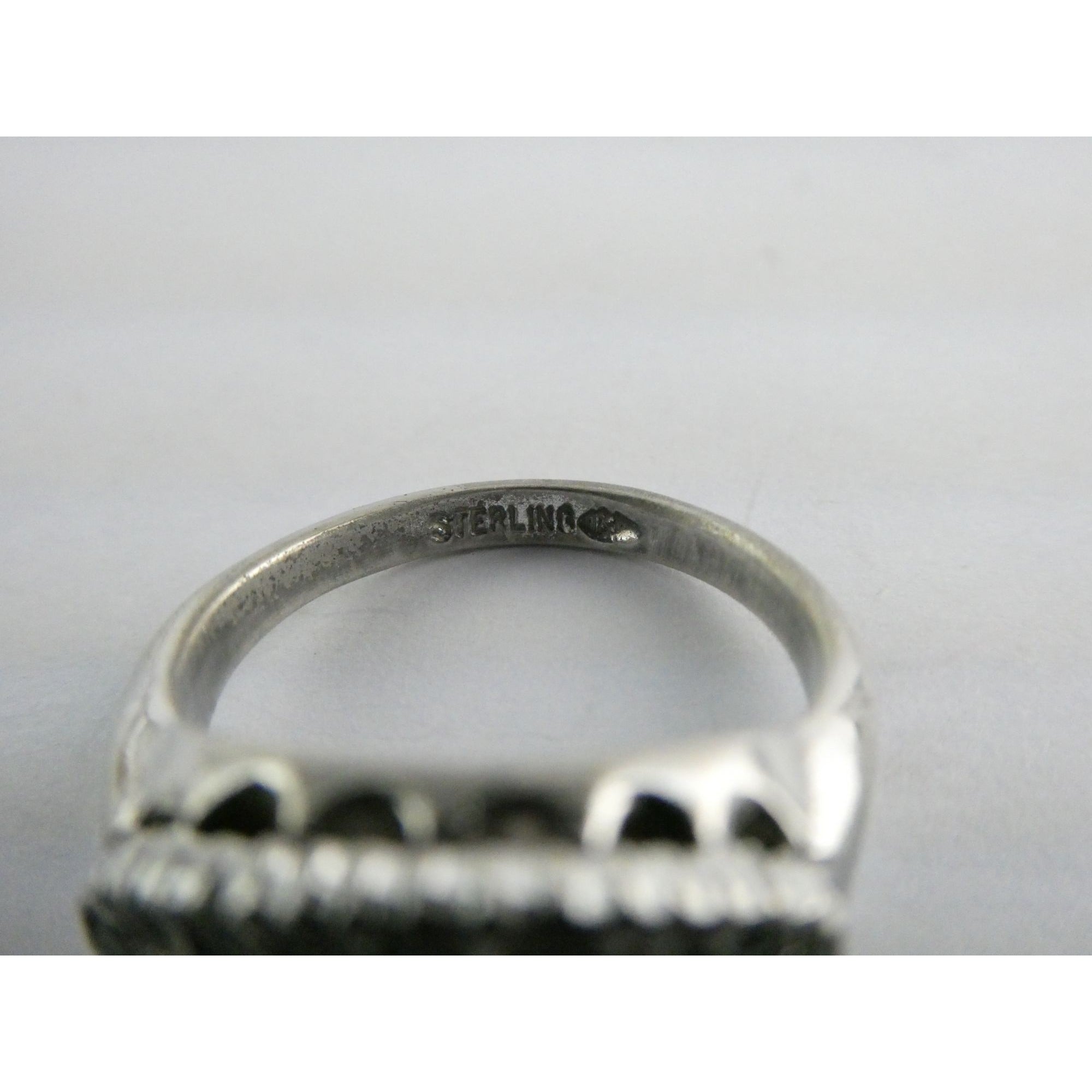 Antique Sterling Silver Clear Rock Crystal Quartz Array Ring Size 7 Weighs 4.7g