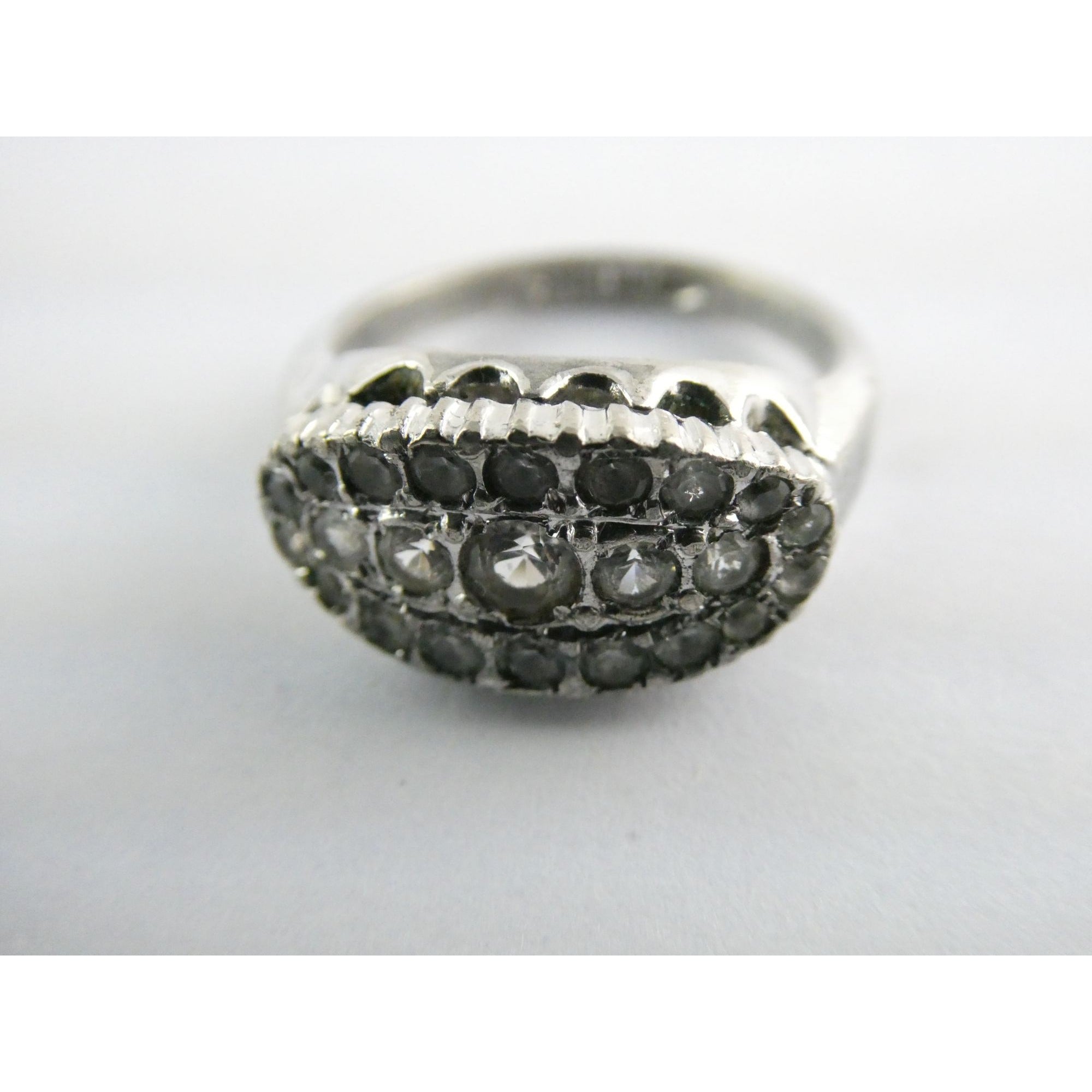 Antique Sterling Silver Clear Rock Crystal Quartz Array Ring Size 7 Weighs 4.7g