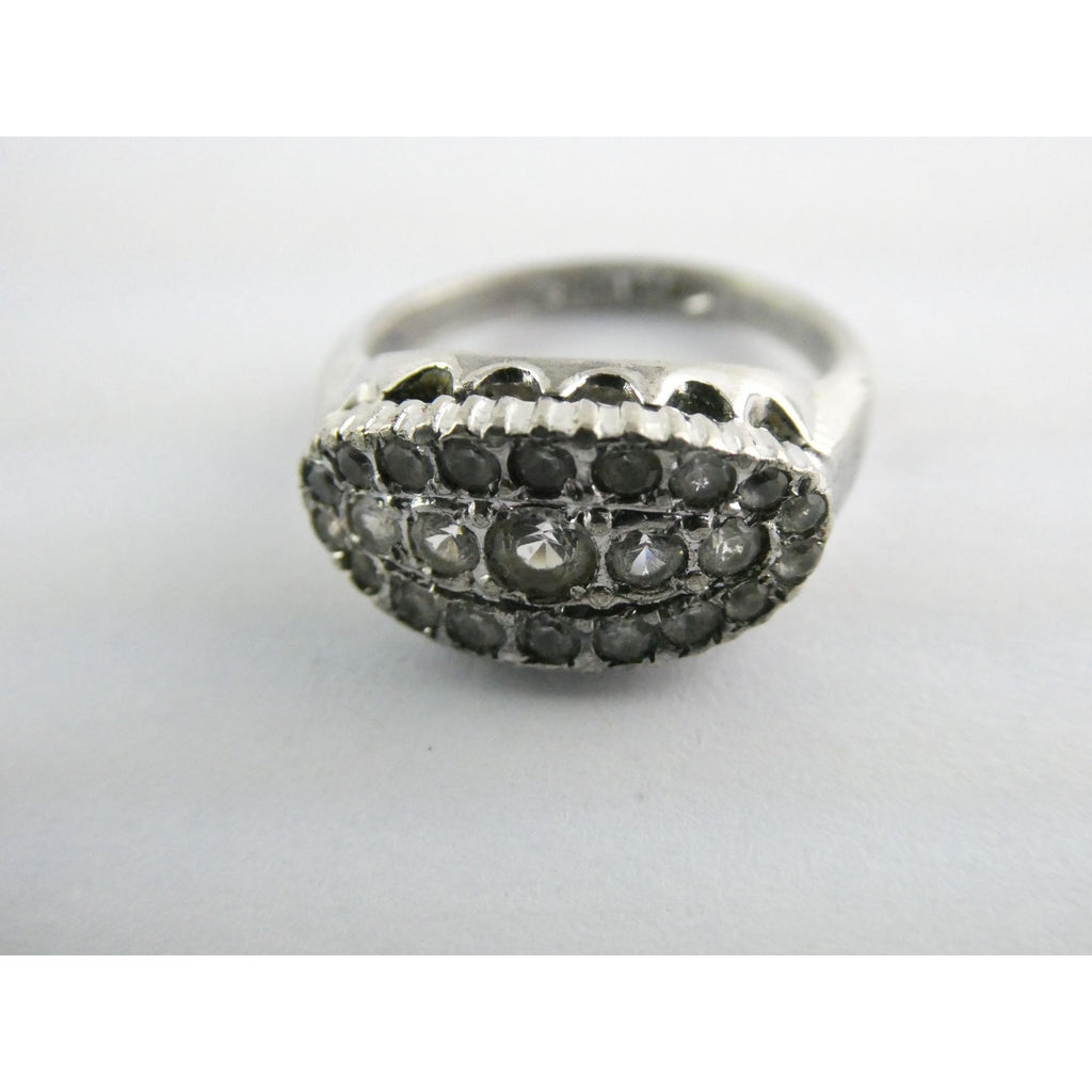 Antique Sterling Silver Clear Rock Crystal Quartz Array Ring Size 7 Weighs 4.7g