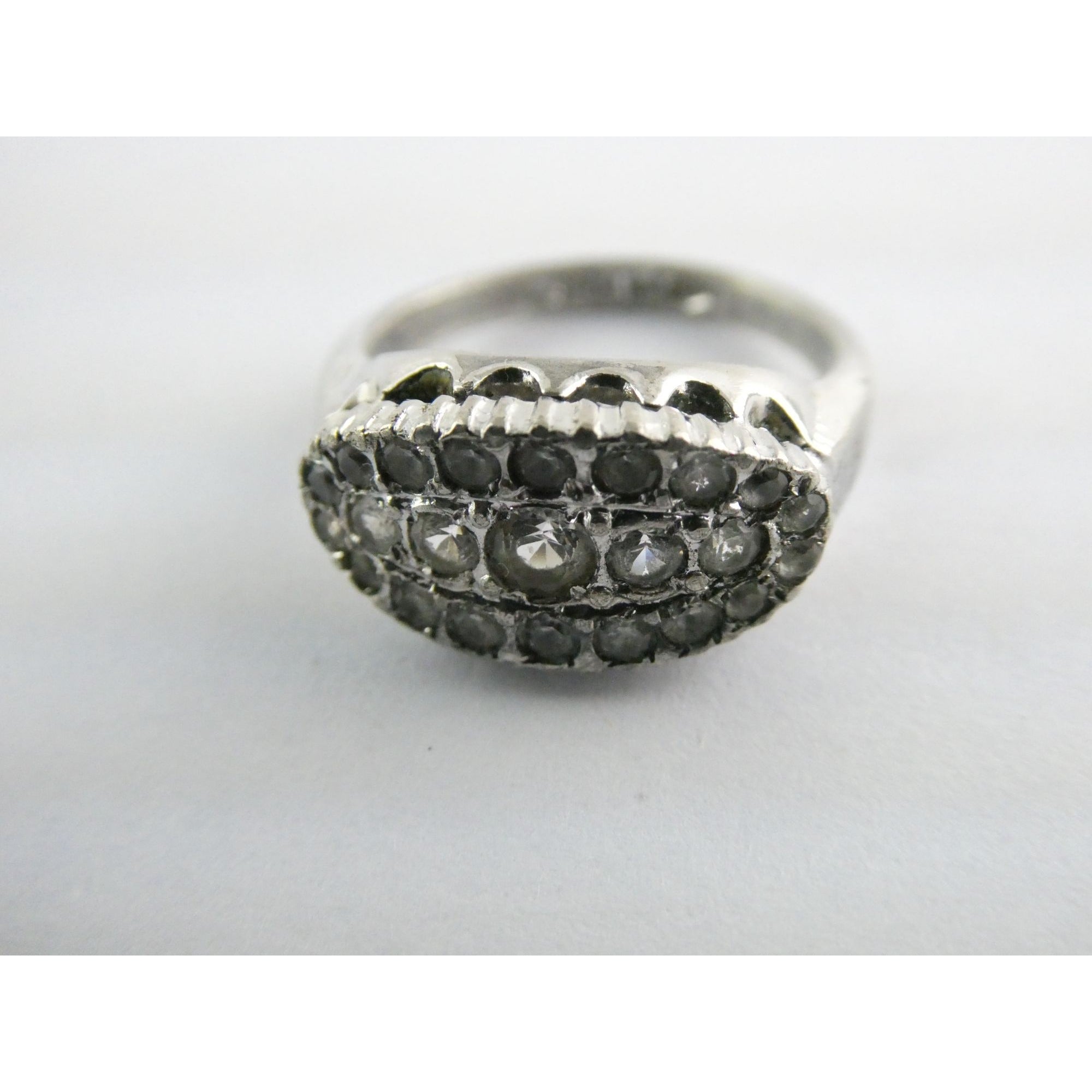 Antique Sterling Silver Clear Rock Crystal Quartz Array Ring Size 7 Weighs 4.7g