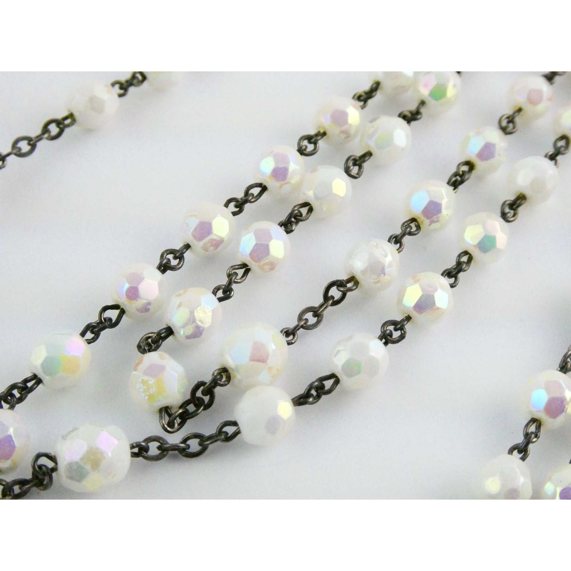 Vintage Chapel Sterling Silver Iridescent Beaded Rosary with Crucifix 42g Weight