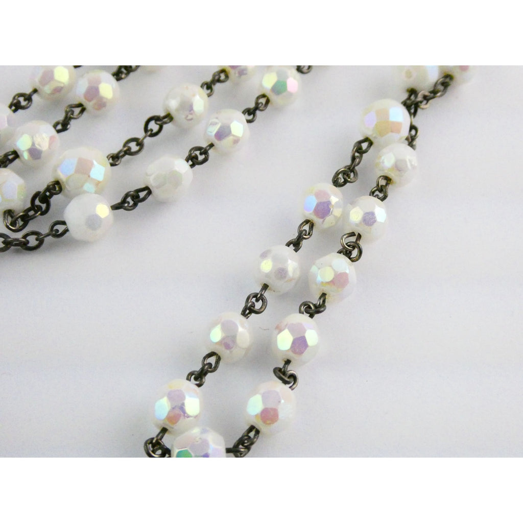 Vintage Chapel Sterling Silver Iridescent Beaded Rosary with Crucifix 42g Weight