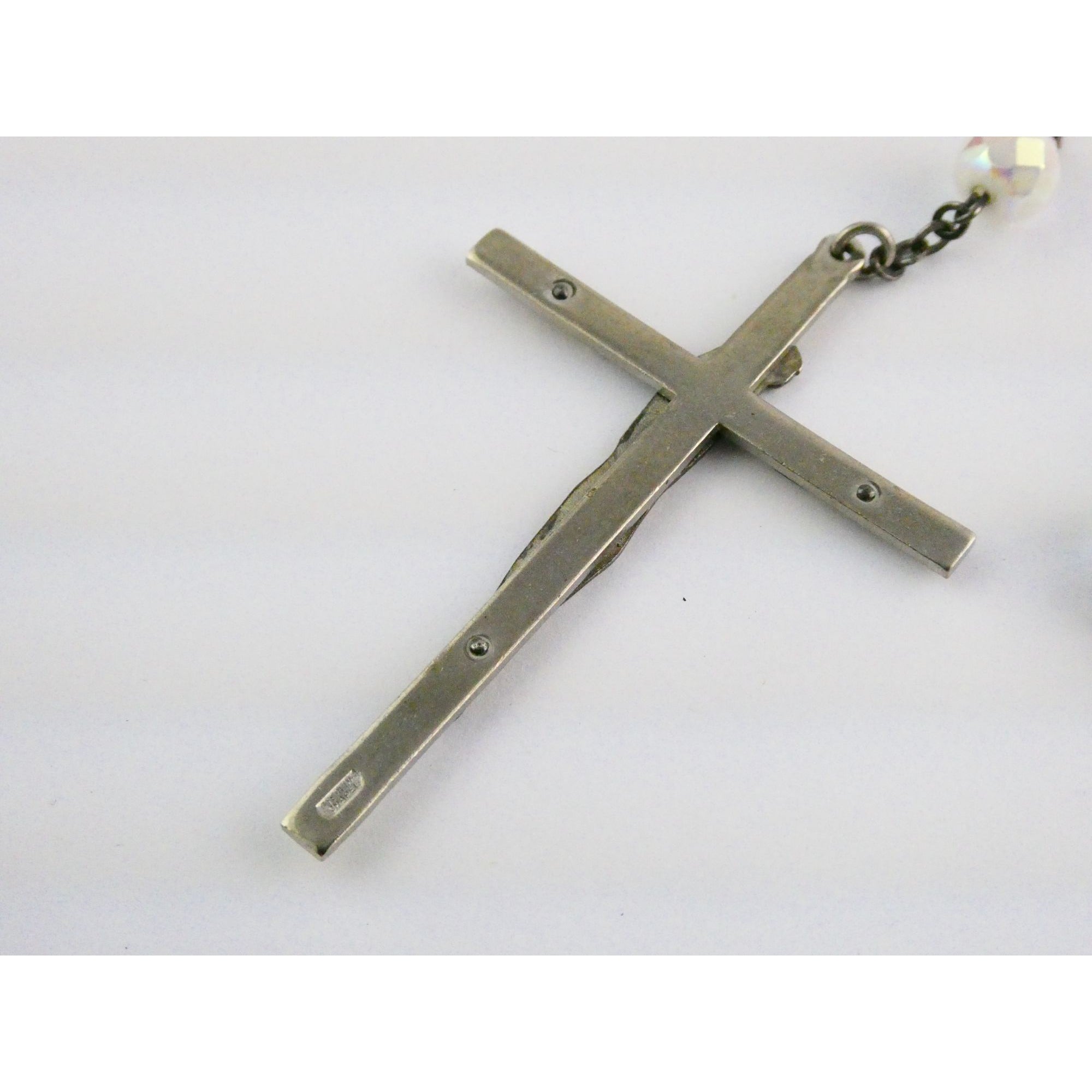 Vintage Chapel Sterling Silver Iridescent Beaded Rosary with Crucifix 42g Weight