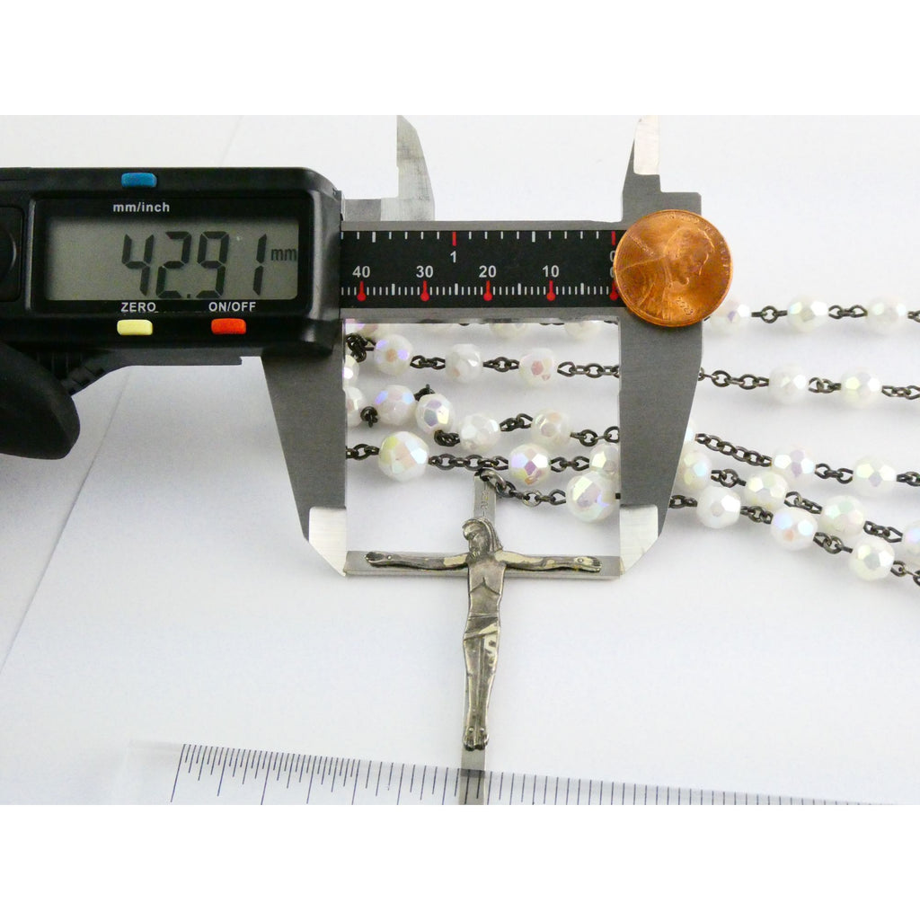 Vintage Chapel Sterling Silver Iridescent Beaded Rosary with Crucifix 42g Weight